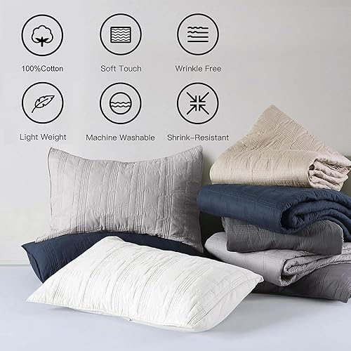 Miniatura 5 de HORIMOTE HOME Juego de edredón 100% algodón tamaño Queen, juego de colcha prelavada gris claro, funda de cama decorativa con costuras ligeras y 2