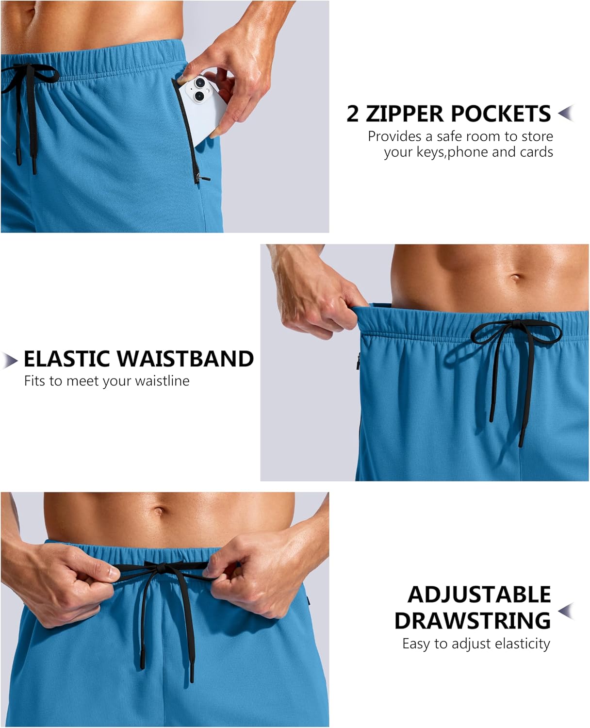 Pudolla Men's Workout Running Shorts with Zipper Pockets 5" Lightweight Quick Dry Athletic Gym Mesh Shorts no Liner - Image 4