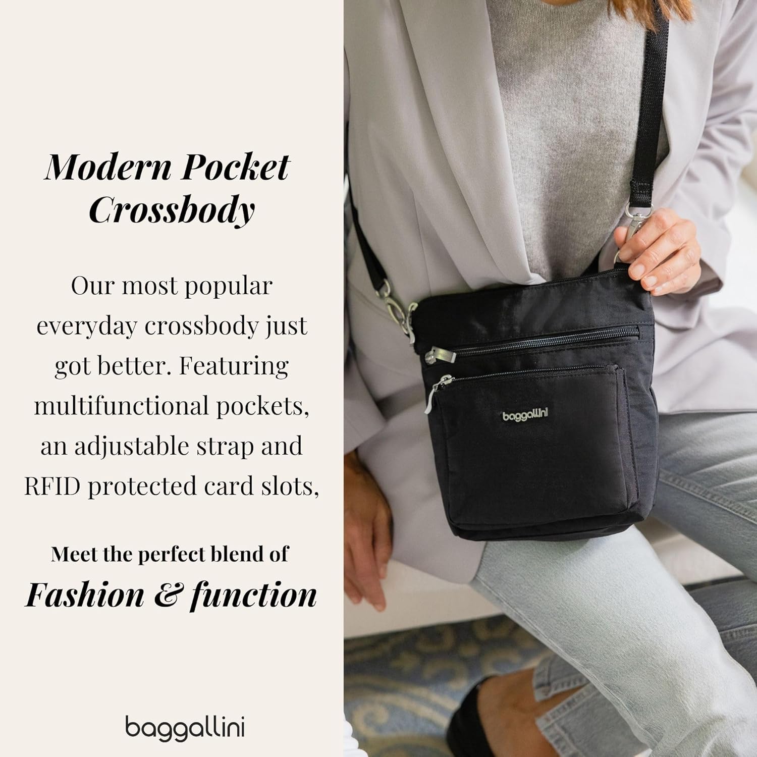 Baggallini Modern Pocket Crossbody Bag for Women, 8.5"x8.5" Handbag Purse with RFID, Lightweight Water-Resistant - Image 2