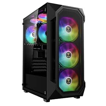 GAMDIAS ATX Mid Tower Gaming Computer PC Case Tempered Glass