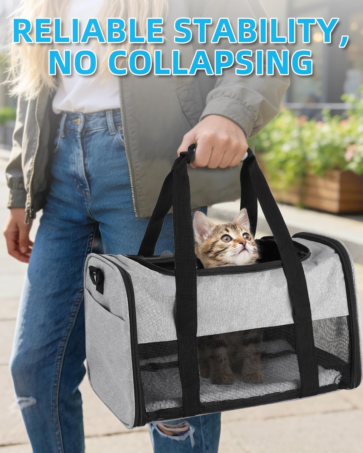 Katzentasche Transporttasche,Katzentragetasche Leicht, Belüftete Katzentransportbox für Reisen,Auto,Tierarzt, bis 6 kg,Tragbar Faltbare Haustier Tragetaschen mit Schultergurt