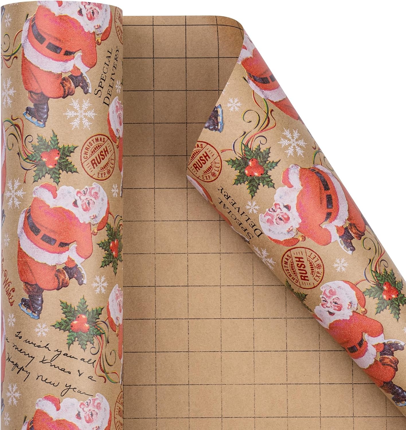 RUSPEPA Christmas Wrapping Paper, Jumbo Roll Kraft Paper - Santa Claus Design for Holiday Gift Wrap - 30 Inches x 100 Feet