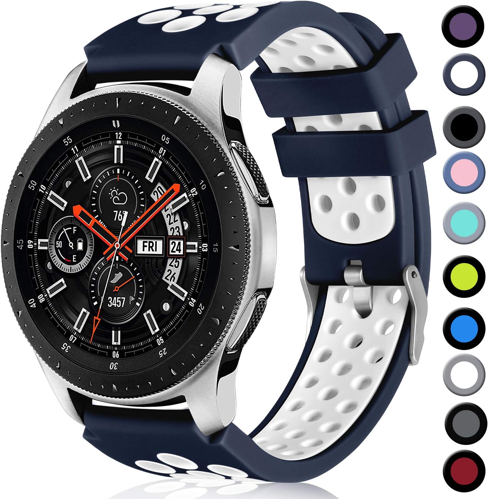 Lerobo Compatible with Samsung Galaxy Watch Band 46mm/Galaxy Watch 3 45mm Band/Gear S3 Frontier,Classic Watch Band, 22mm Soft Silicone Breathable Watch Strap Wristband for Women Men,(Navy Blue/White)