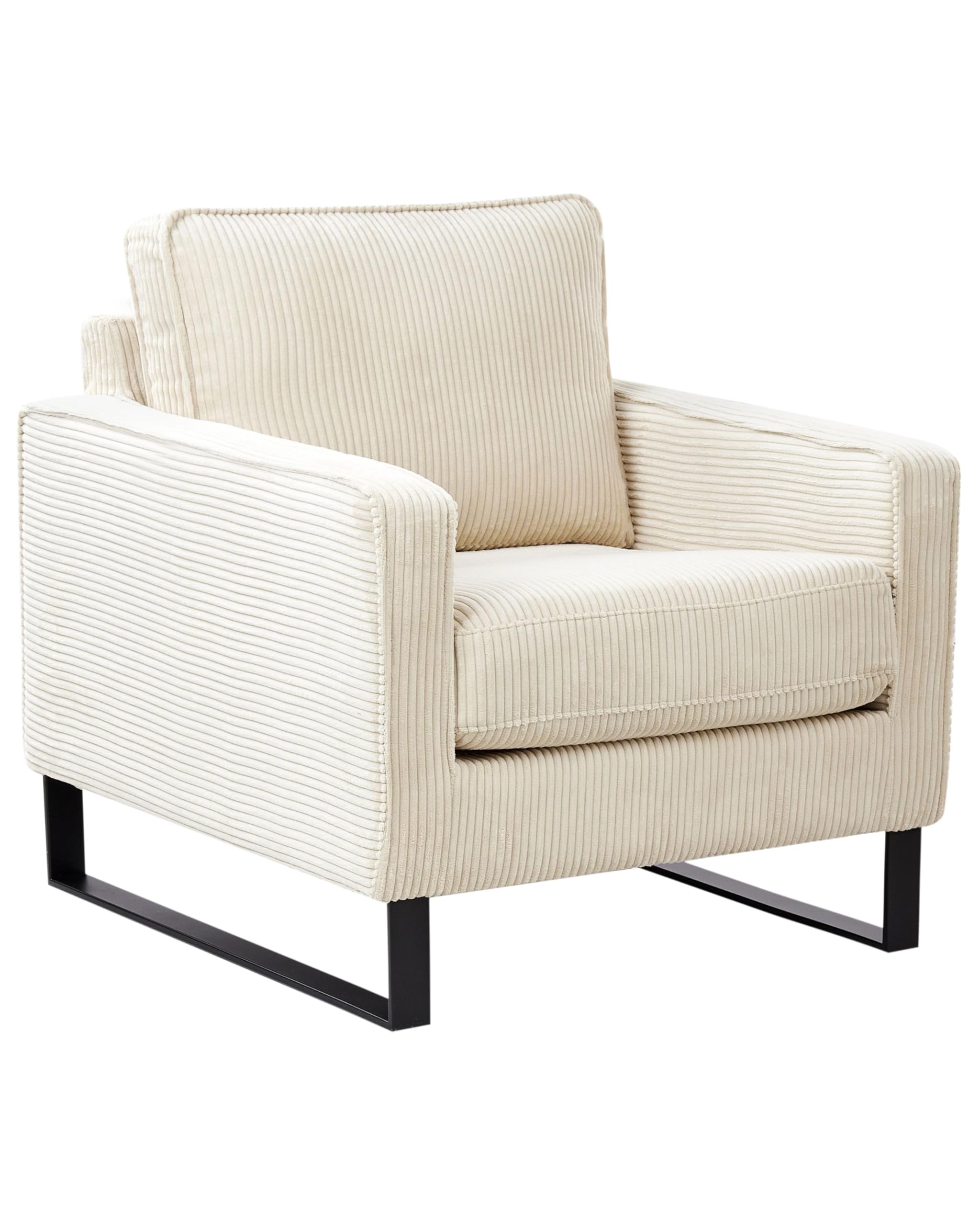 Beliani Retro Sessel Cord Hellbeige mit Armlehnen Schwarze Füße aus Edelstahl Vind