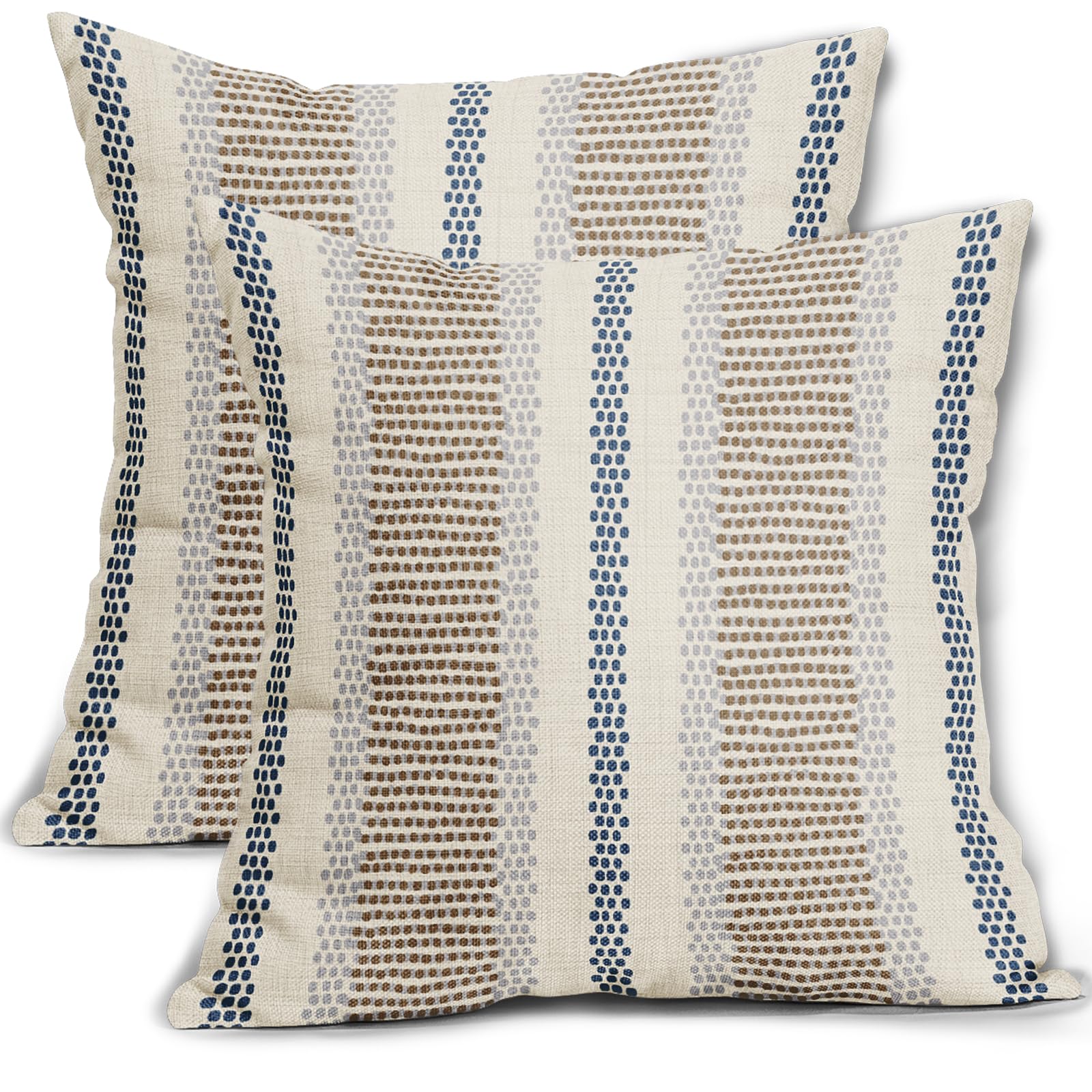 Aytipun Brown Blue Pillow Covers 18x18 Set of 2 Gray Grey Dot Print Striped Decorative Outdoor Pillowcases Boho Rustic Farmhouse Decorative Throw