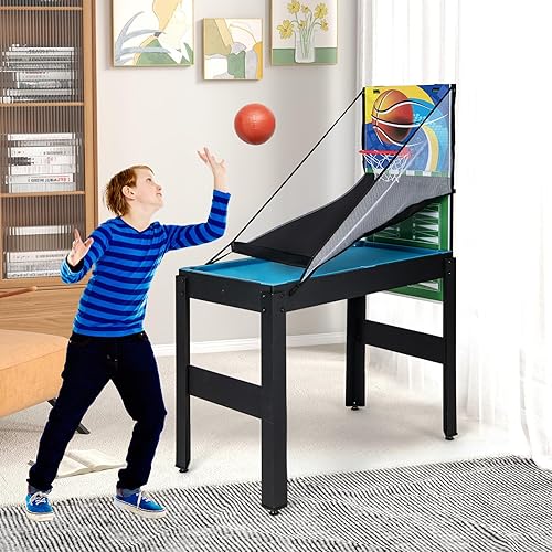 Miniatura 9 de Goplus Mesa de juego múltiple 14 en 1, mesa de juego combinada con futbolín, hockey de aire, piscina, tenis de mesa, baloncesto, ajedrez, damas,