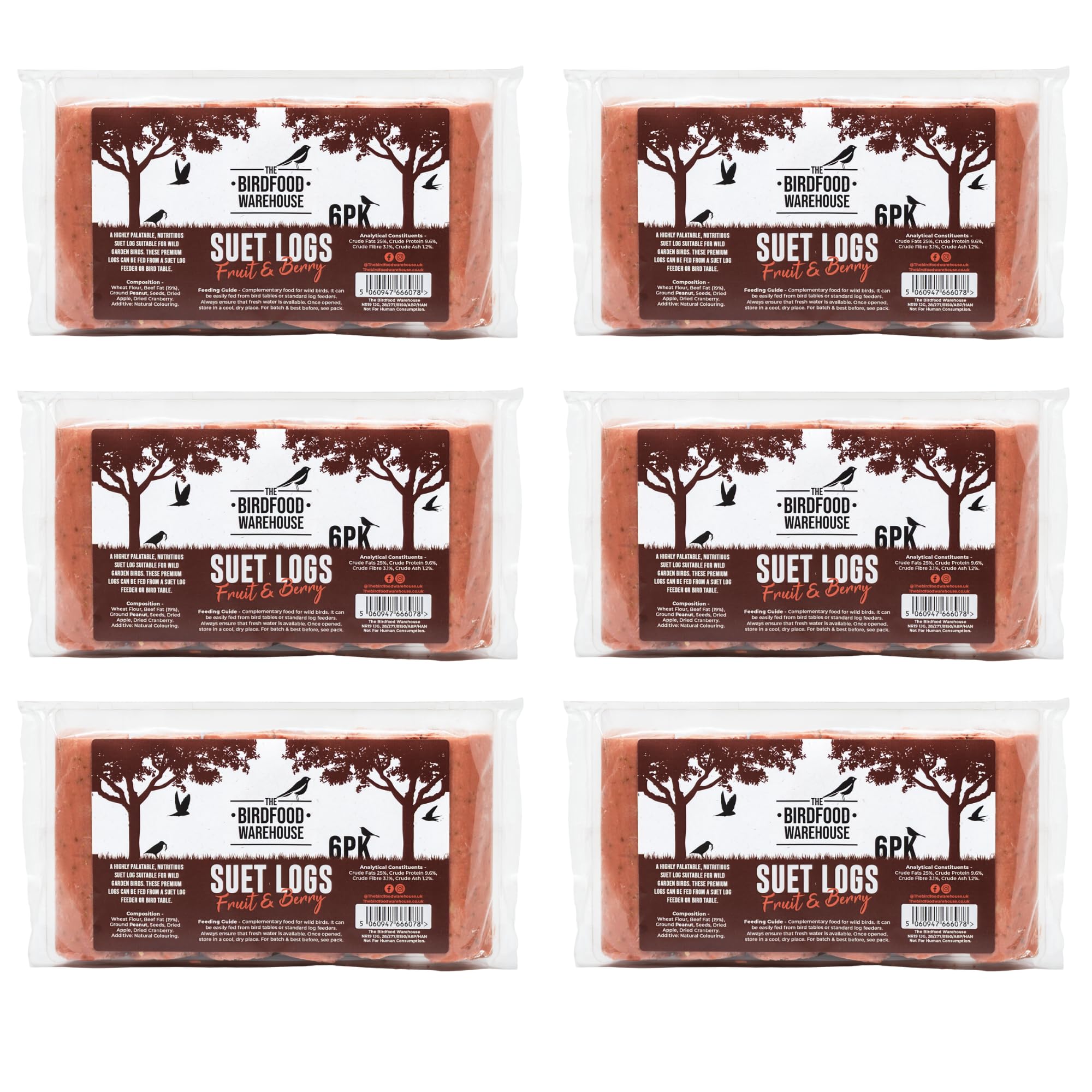 The Birdfood Warehouse Suet Logs 90g - Fruit & Berry 36pk | Natural, Nutritious Wild Bird Food, High Energy Suet, Sun Resistant, No Artificial Colours or Flavours