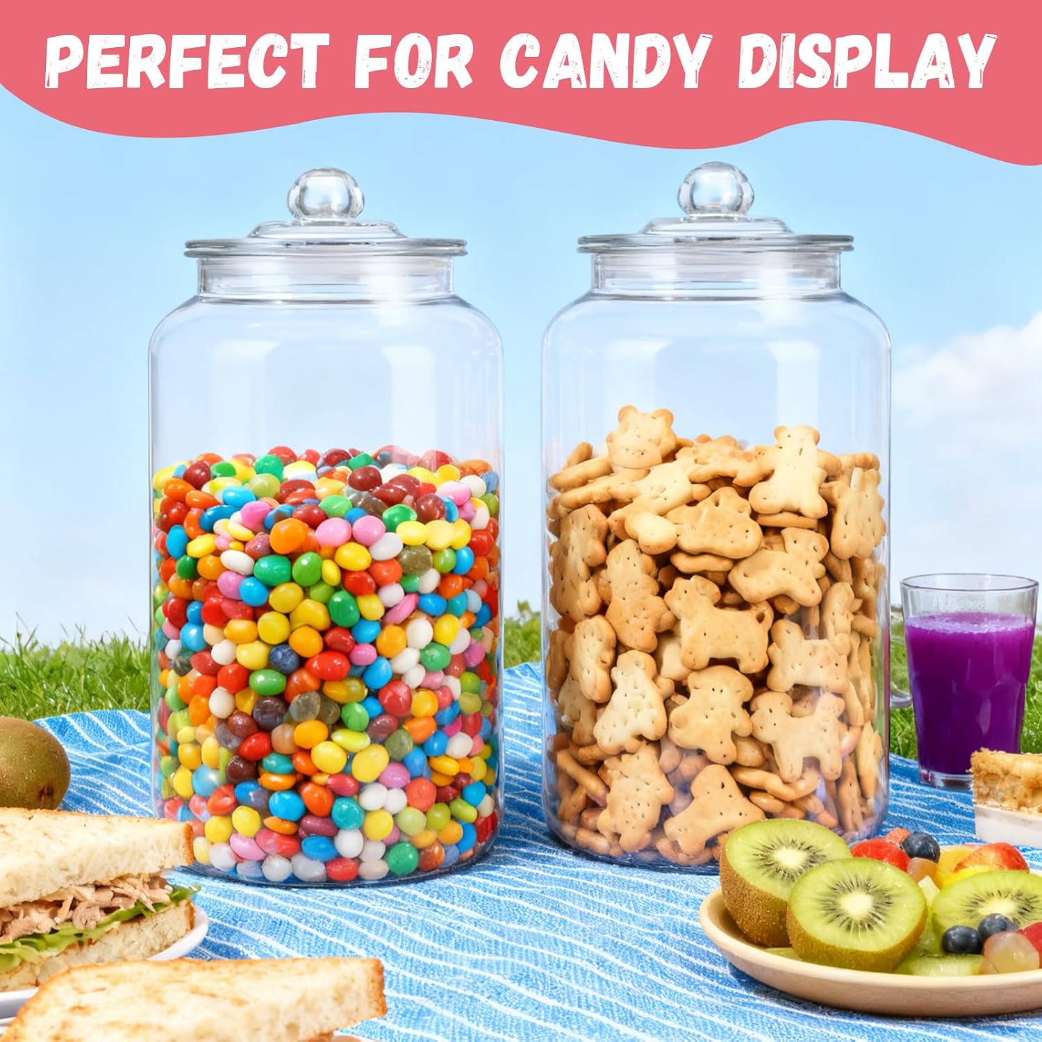 LANIAKEA 2PCS 176 Ounce Candy & Cookie Jar, 1.3 Gallon Plastic Jars with Lids Decorative Acrylic Clear Apothecary Jar for Vanity, Cookie, Candy, Snack and Dried Foods DIY Gift