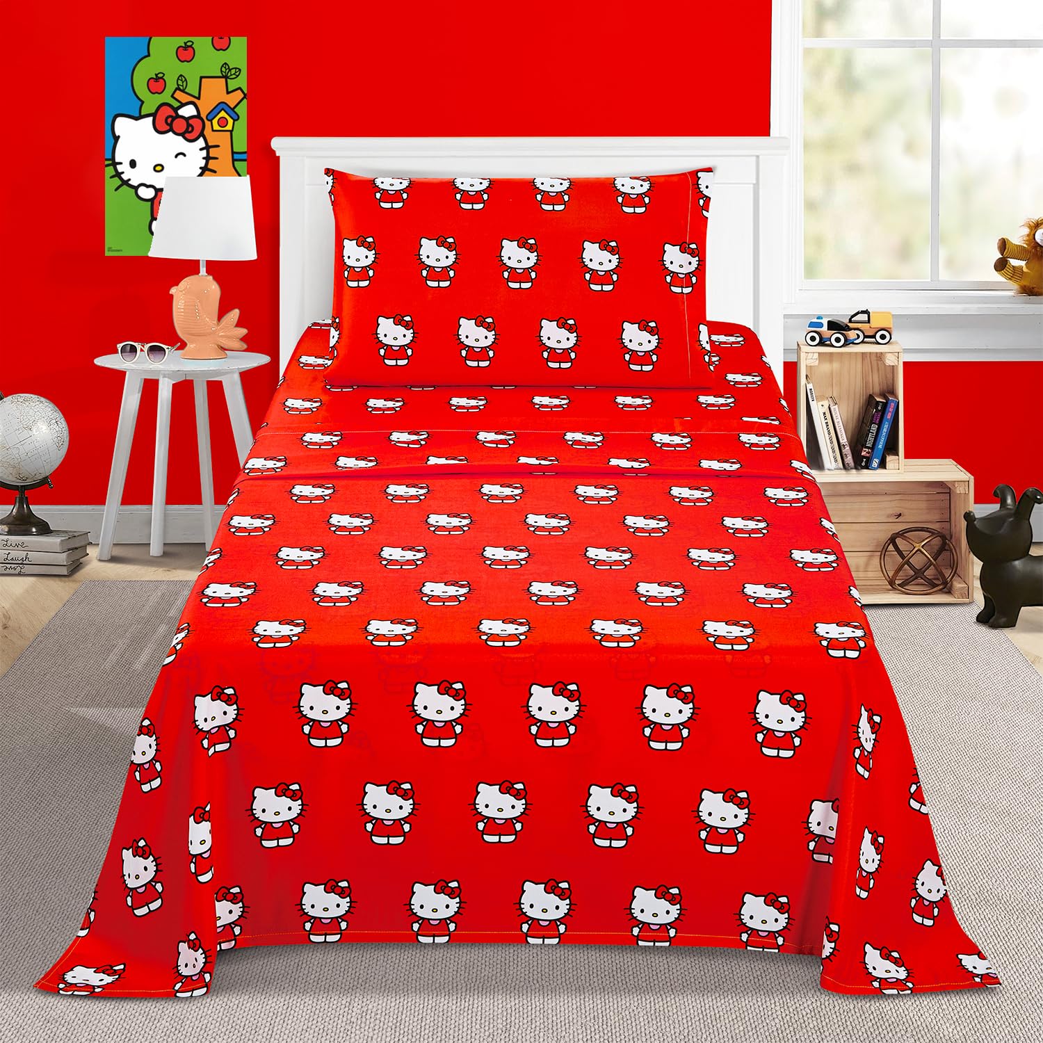 Franco Hello Kitty Bedding - Set di lenzuola super morbide in microfibra, per letto matrimoniale, Hello Kitty, prodotto con licenza ufficiale