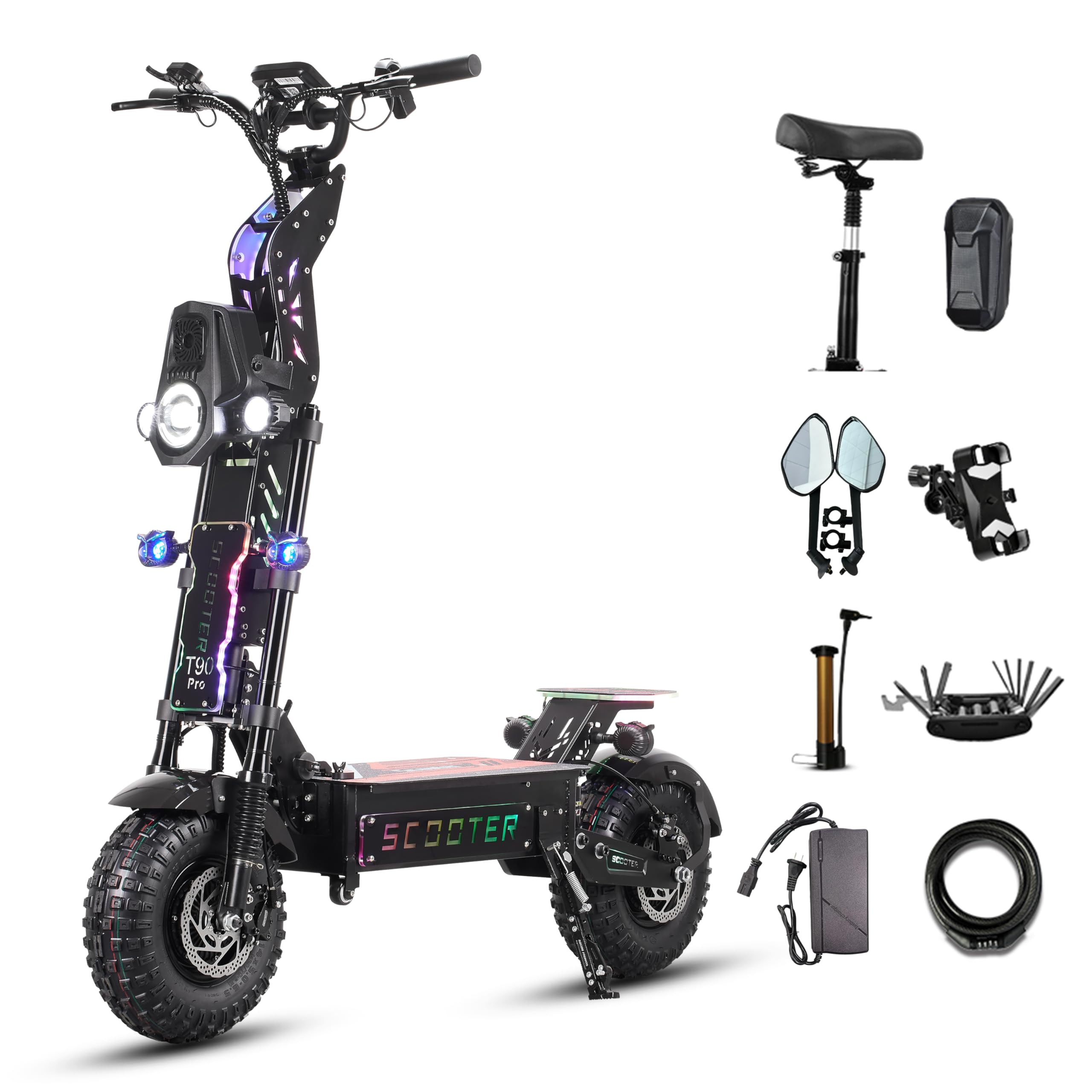 T90 Pro Electric Scooter for Adults 10000W Dual Motor 68 MPH Max Speed 72V Removable Battery 14 Off-Road