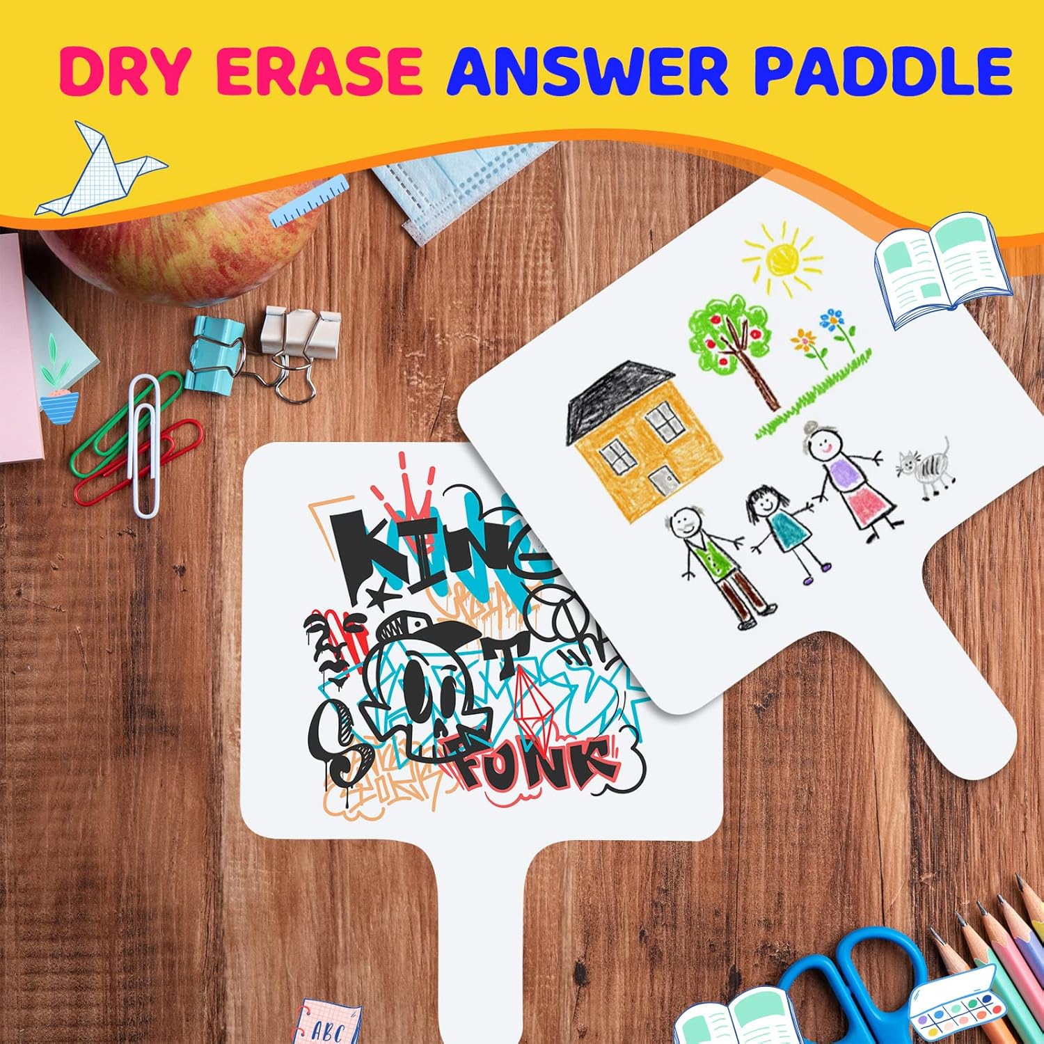 50 PCS 8 x 10 Inch Dry Erase Answer Paddle, Handheld Wooden White Board Double Sided Dry Erase Signs Auction Paddles for Students Classroom Office Meeting Voting Answers Bidding Shower Games Party