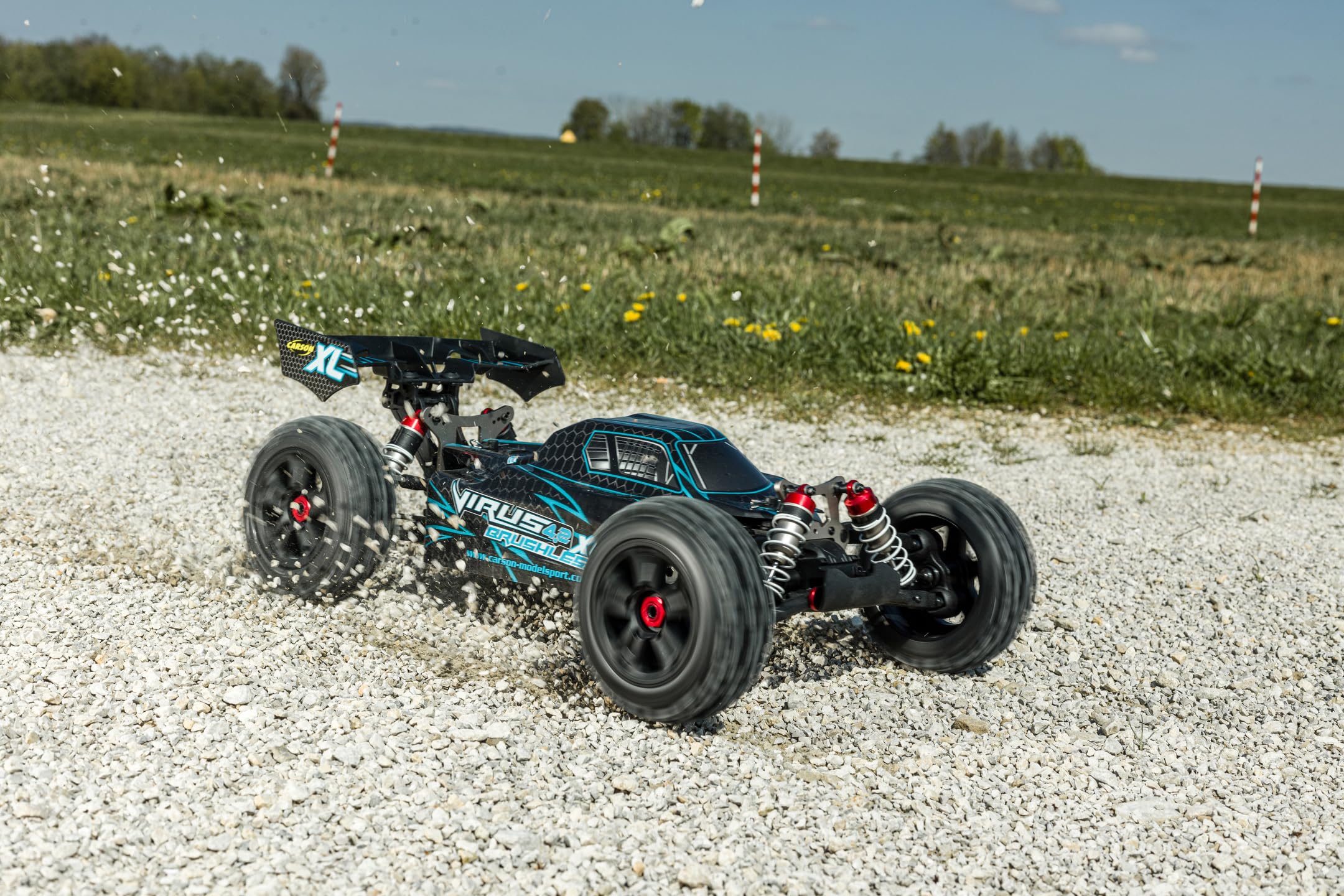 Carson 500409081 1:8 Virus 4.2 XL 100% RTR Negro/Turquesa- Coche RC, Coche teledirigido, Velocidad hasta 80 km/h, Modelo 100% RTR, Mando a Distancia Incluido