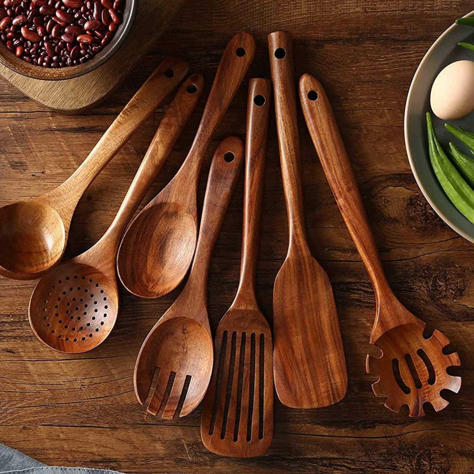 Spatole e cucchiai da cucina, Set di cucchiai Set di utensili da cucina Set di utensili da cucina in legno Cucchiai da cucina Spatola da cucina in legno di teak naturale