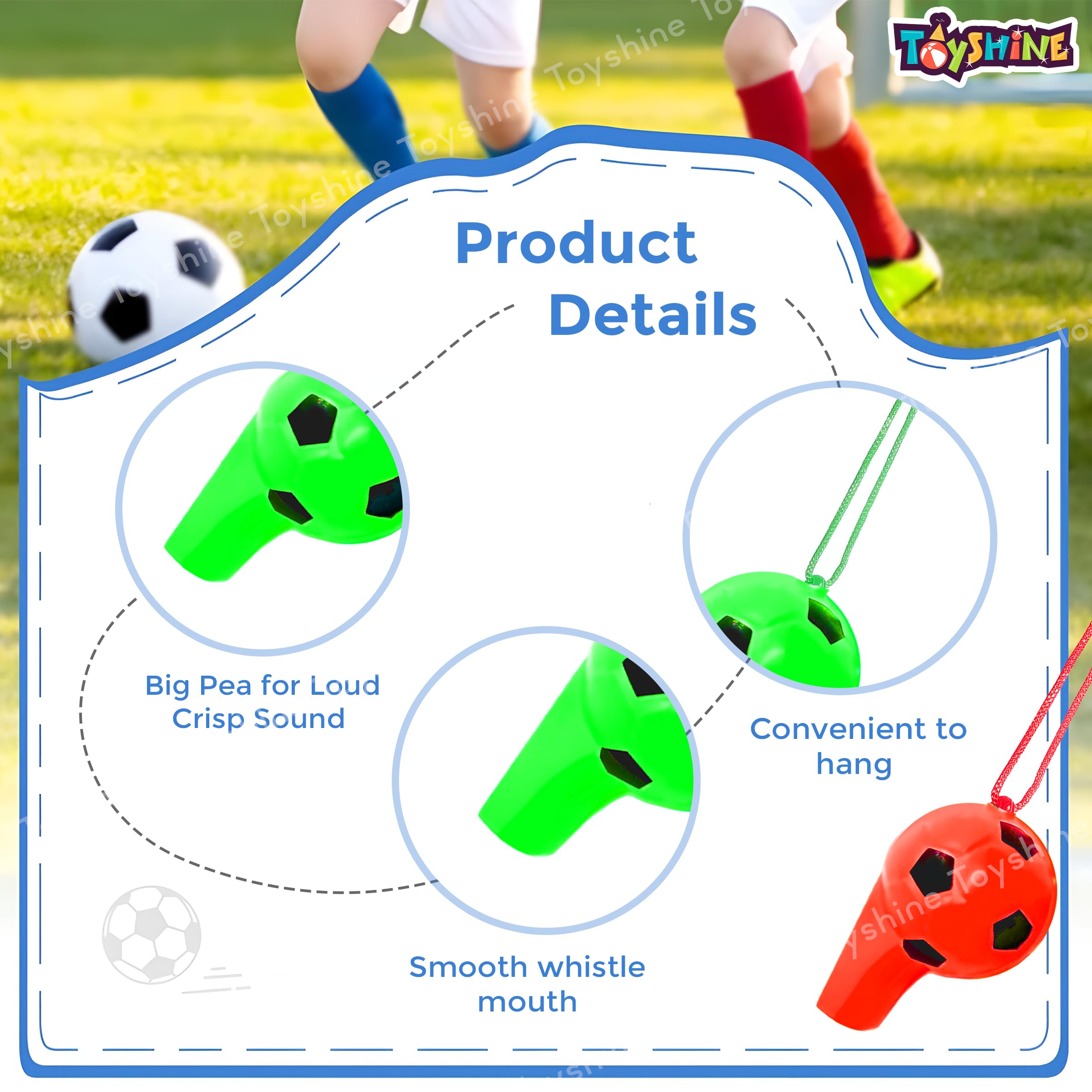 Toyshine Pack of 3 Football Shape Sports Coach Whistle with Lanyard Loud Crisp Noise Making Whistle for Kids Sports Games Lifeguard Survival Emergency &Training, Multi