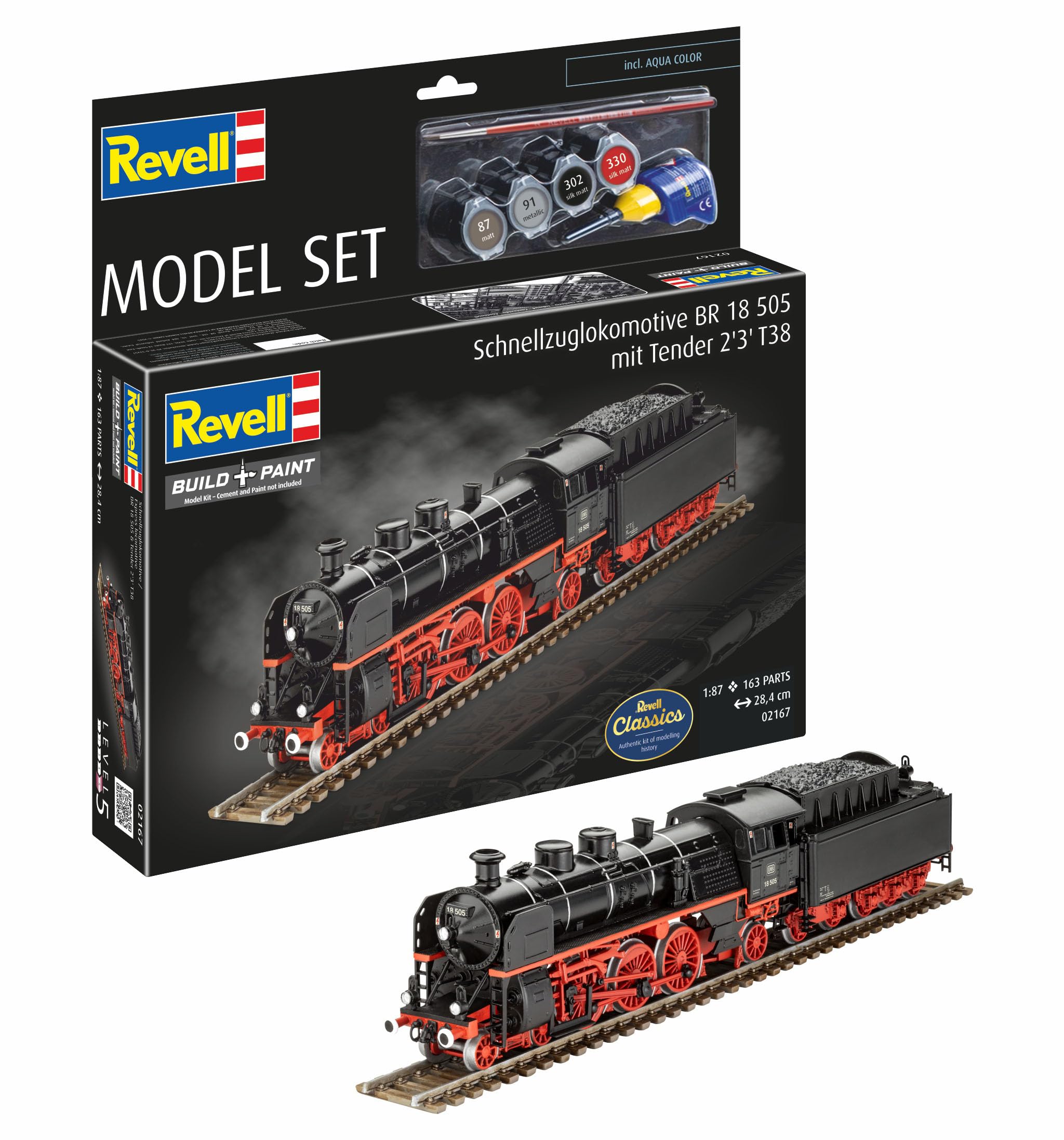 Revell Model Kit Express Locomotive Model Kit BR 18 505 & Tender 1:87 Paint Glue