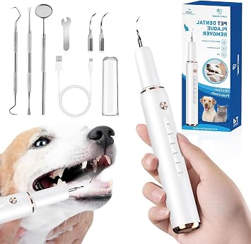 Jellytree Plaque Remover for Teeth: Dog Teeth Cleaning Kit for Tartar Remover for Teeth Electric Pet Ultrasonic Dental Tools with LED Light Dog Teeth Cleaning and Cat Teeth Cleaning 5 Modes (White)