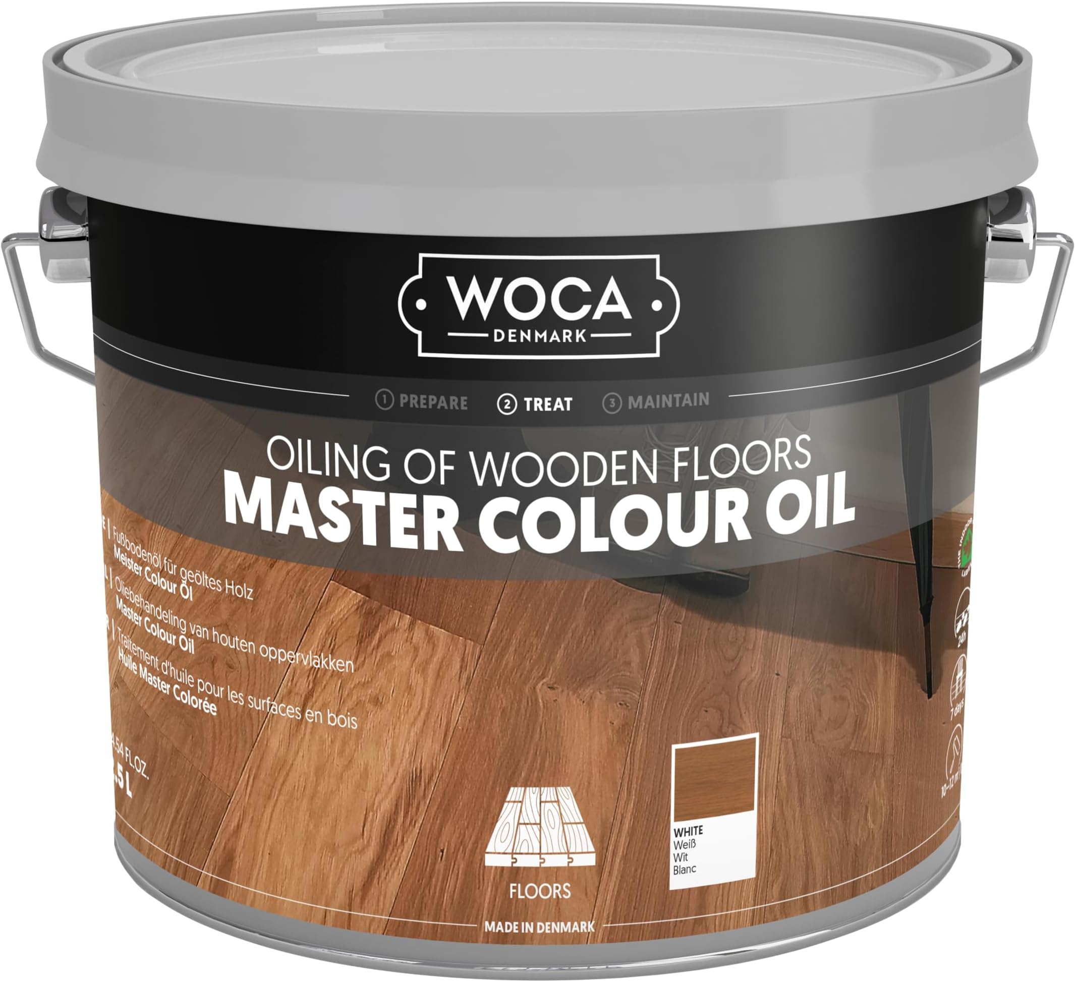 Denmark – Master Color Oil – White Color -Plant Based Oil Penetrating Stain and Finish for Wood Furniture, Floors, Trim and Cabinets - 2.5L