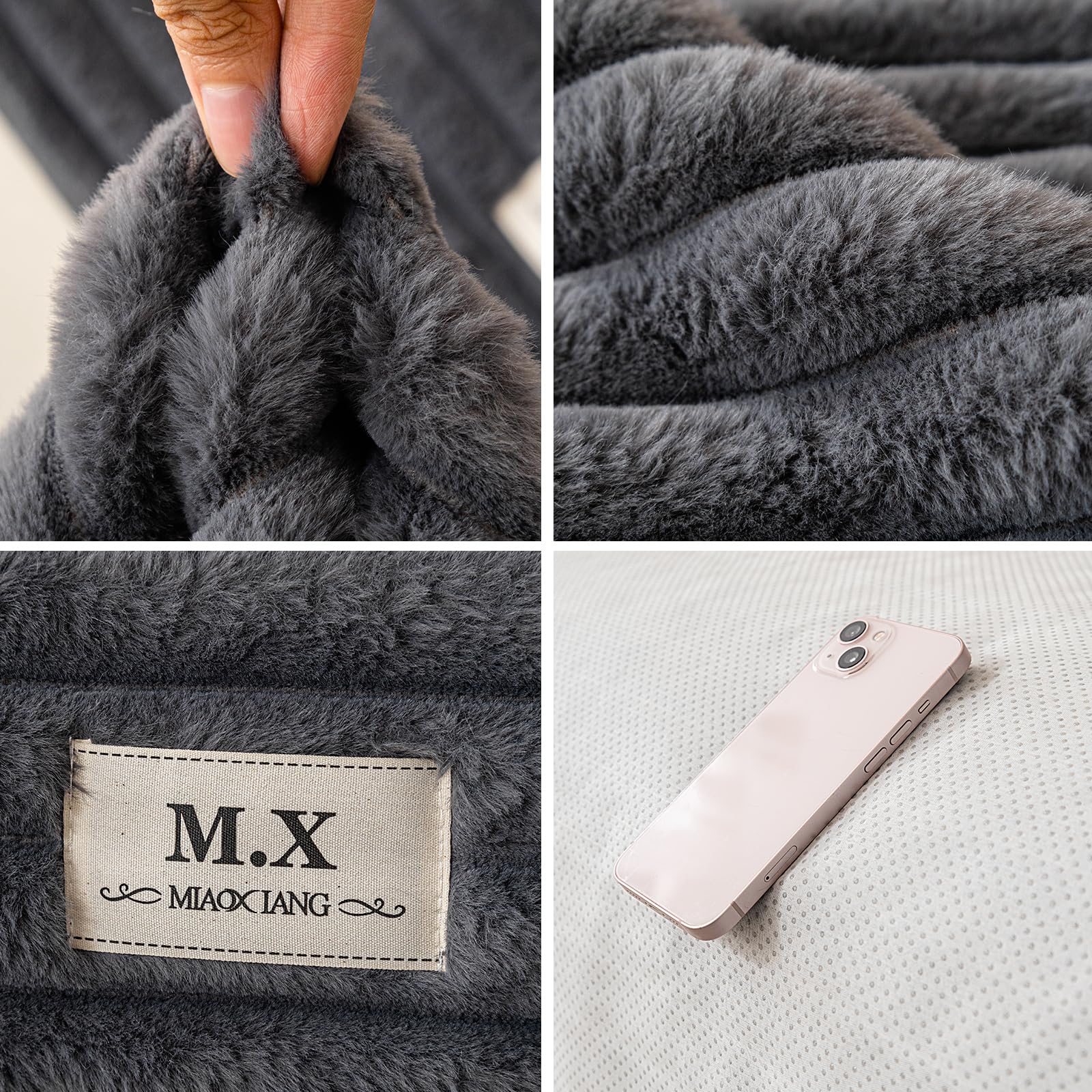 tianxinbaobei Faux Fur Couch Cover,Non-Slip Striped Plush Sofa Cover,Rabbit Plush Couch Cover (Black,36