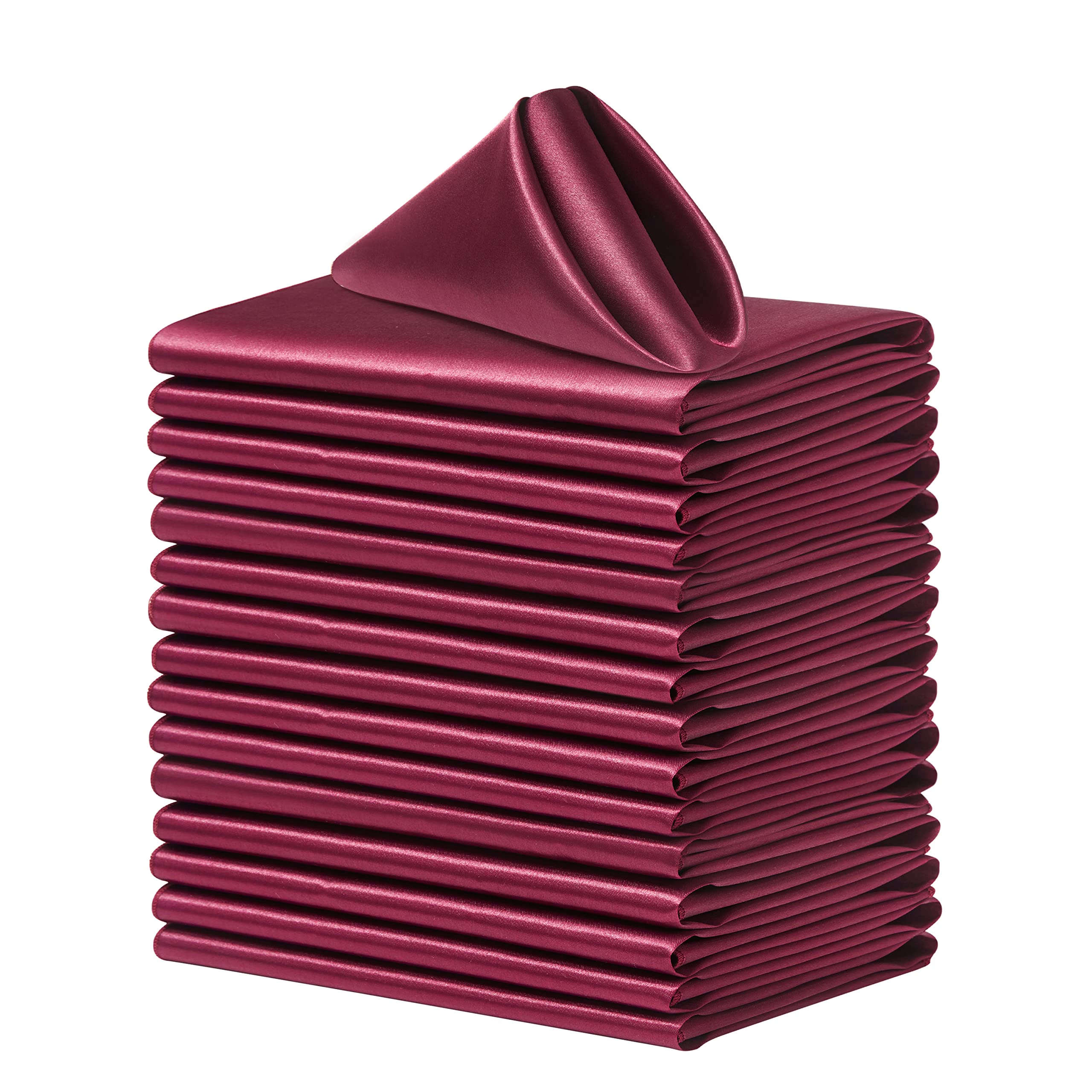 Counfeisly 100 Pack Square Satin Dinner Napkins, 20x20 Inches Silky Soft Smooth Table Cloth Napkins for Restaurant Weddings Banquet Party Decoration, Burgundy