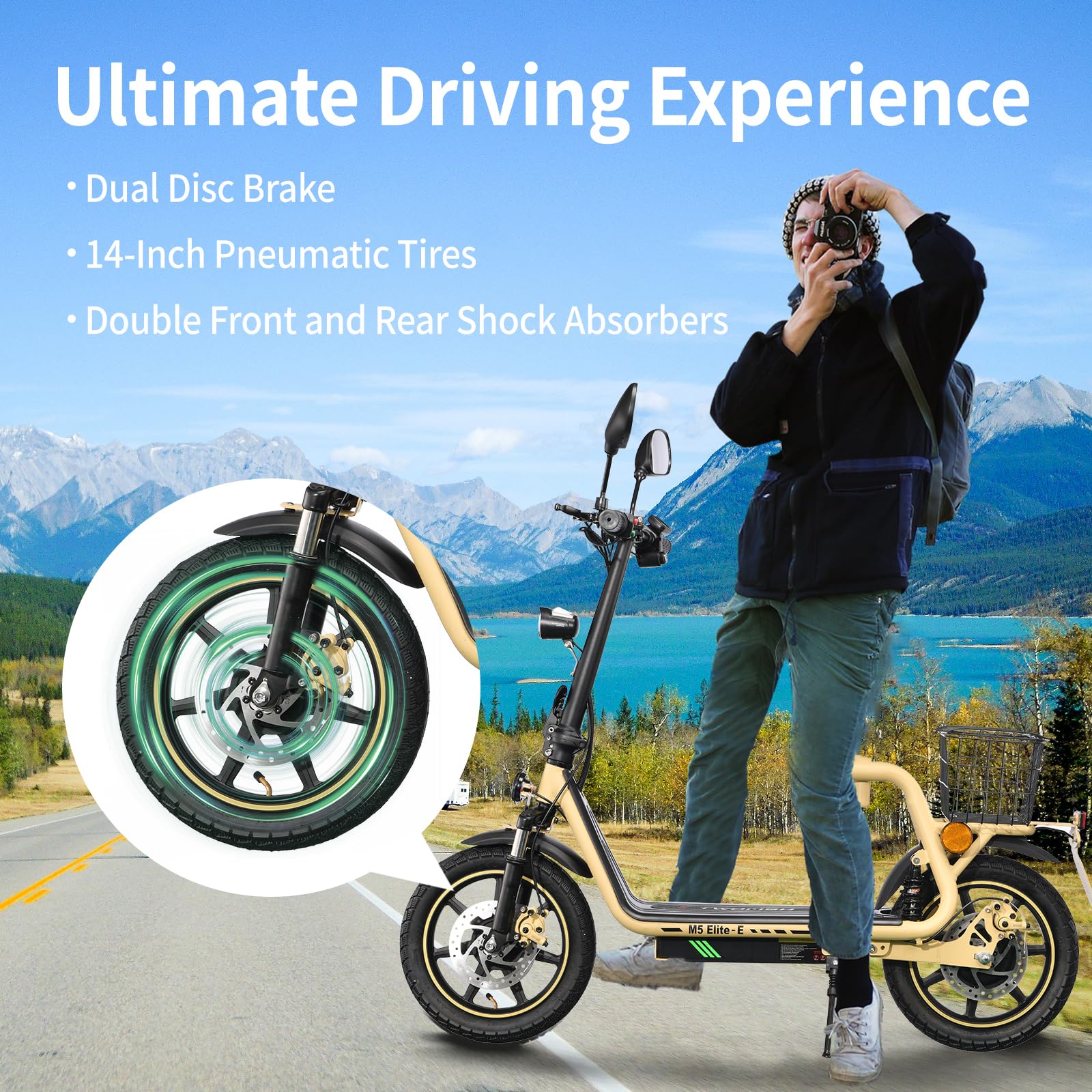 TWOFISH Monopattino Elettrico per Adulti, 14 Pollici Omologato per la Circolazione su strada (EEC), Motore da 500 W, Batteria da 48 V 13 Ah, Pneumatici, Portata 120 kg,