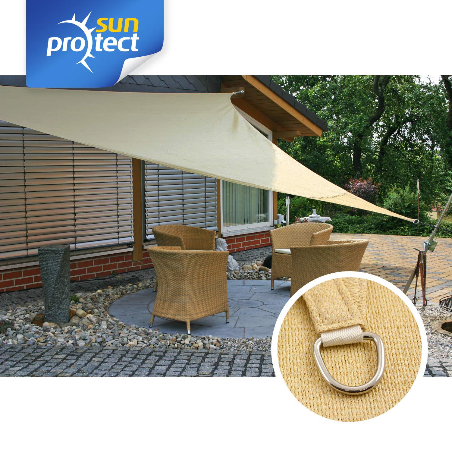 sunprotect 83221 Professional Sonnensegel, 3,6 x 3,6 x 3,6 m, Dreieck, Wind- & wasserdurchlässig, beige