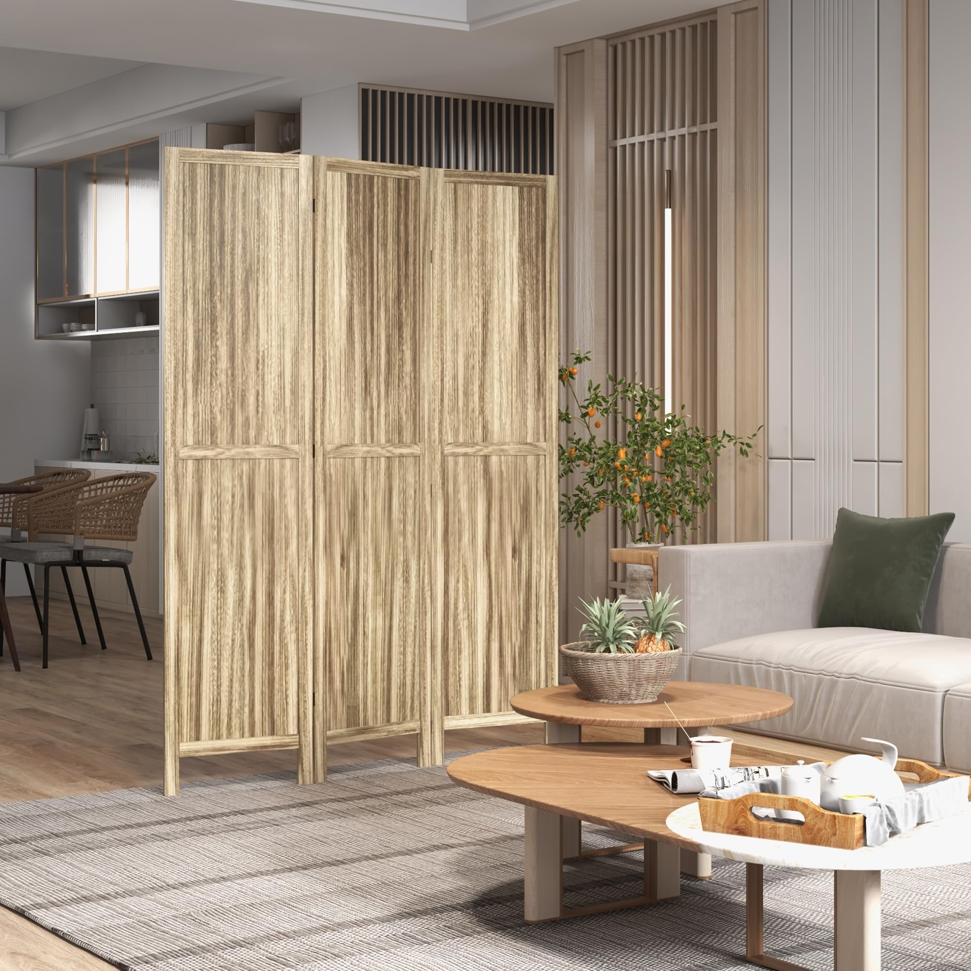 HOMCOM Paravent Pliable 3 Panneaux 120 x 170 cm Bois Paulownia Naturel | Séparateur de Pièce, Cloison de Séparation, Paravent Intérieur