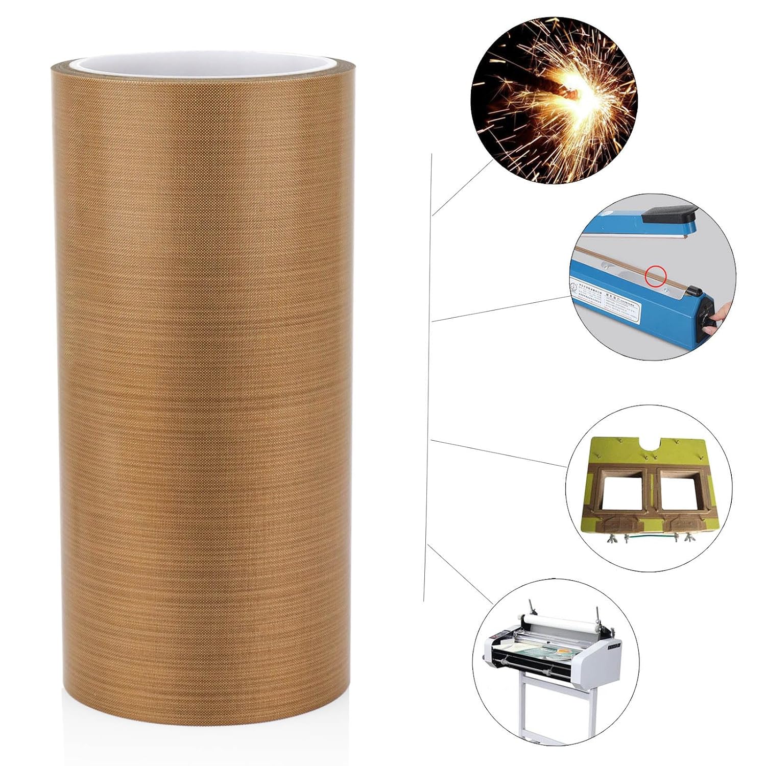 BOMEI PACK PTFE Glass Cloth Tape 6.3mil x 8 "x 33 ft High Temperature PTFE Tape Abrasion Resistant Surface Protection for Vacuum Sealer Machine, Hand Impulse Sealers Insulation Coated