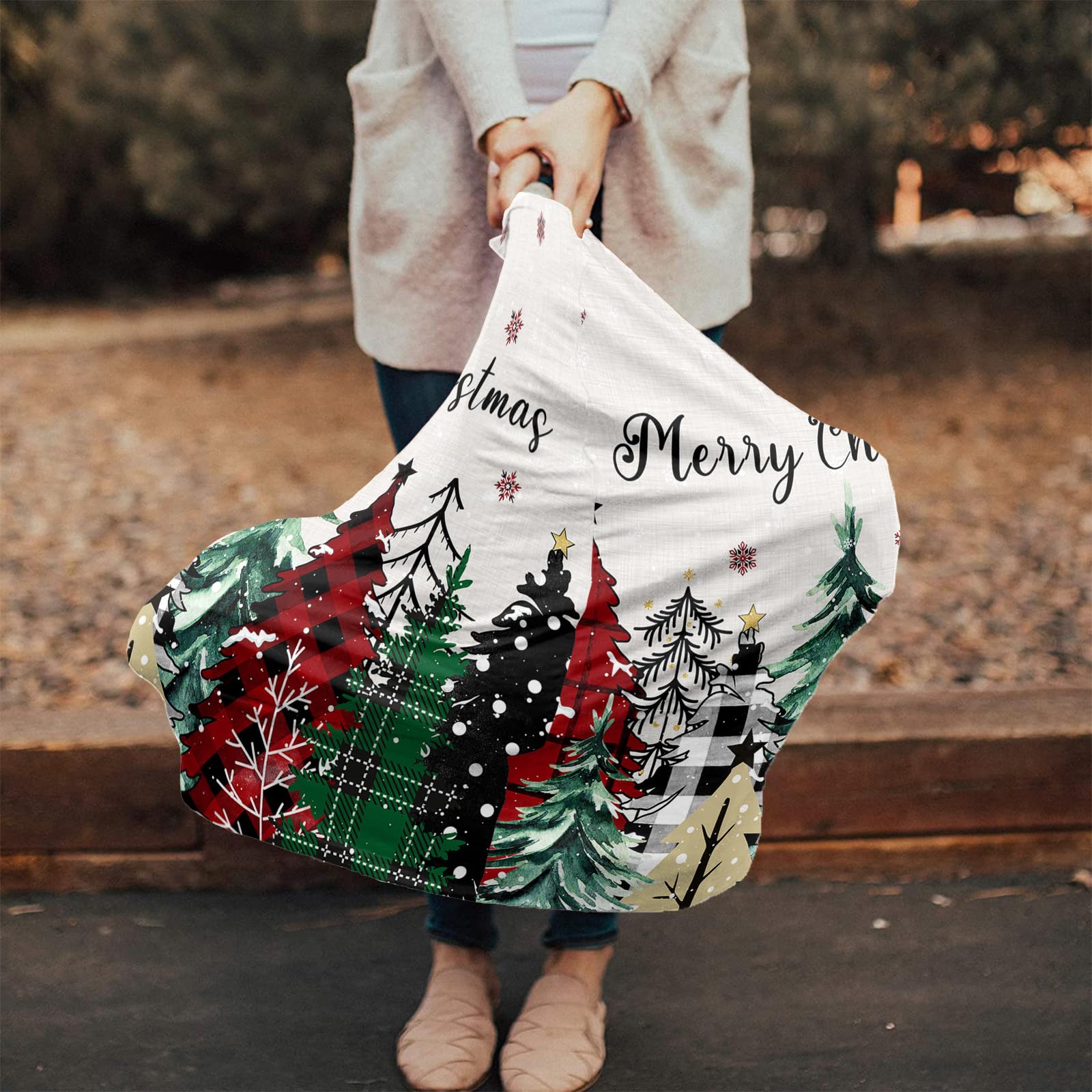 Nursing Cover for Breastfeeding Scarf, Merry Christmas Gold Snowflake Xmas Tree Vintage Baby Car Covers Super Soft Multi Use for Canopy Shopping Cart Cover Blanket Stroller Cover