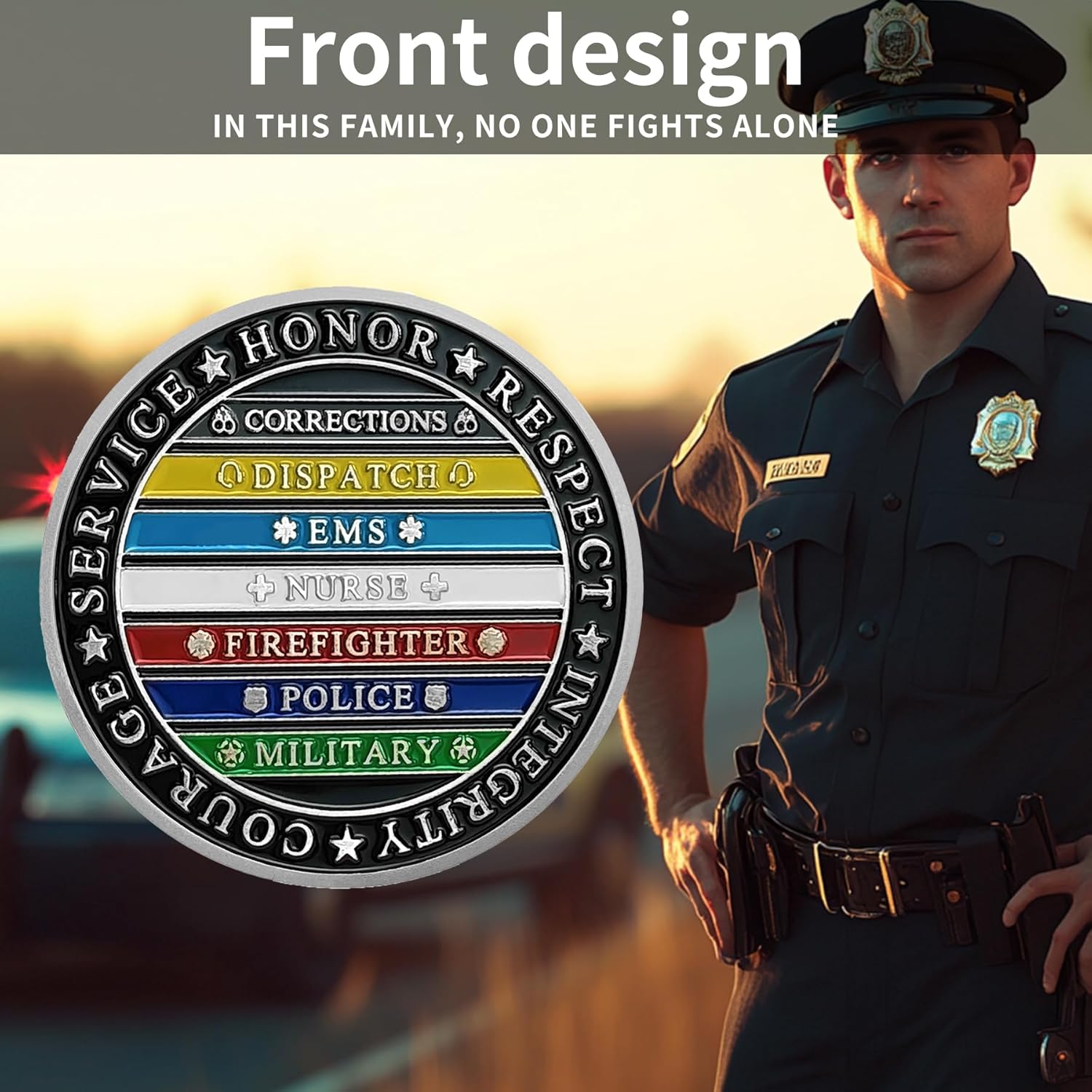 5 Pack Thin Multi Line Challenge Coin, Police Challenge Coins No One Fights Alone Challenge Coin Respect to EMS Firefighter Nurse Police Military Hero