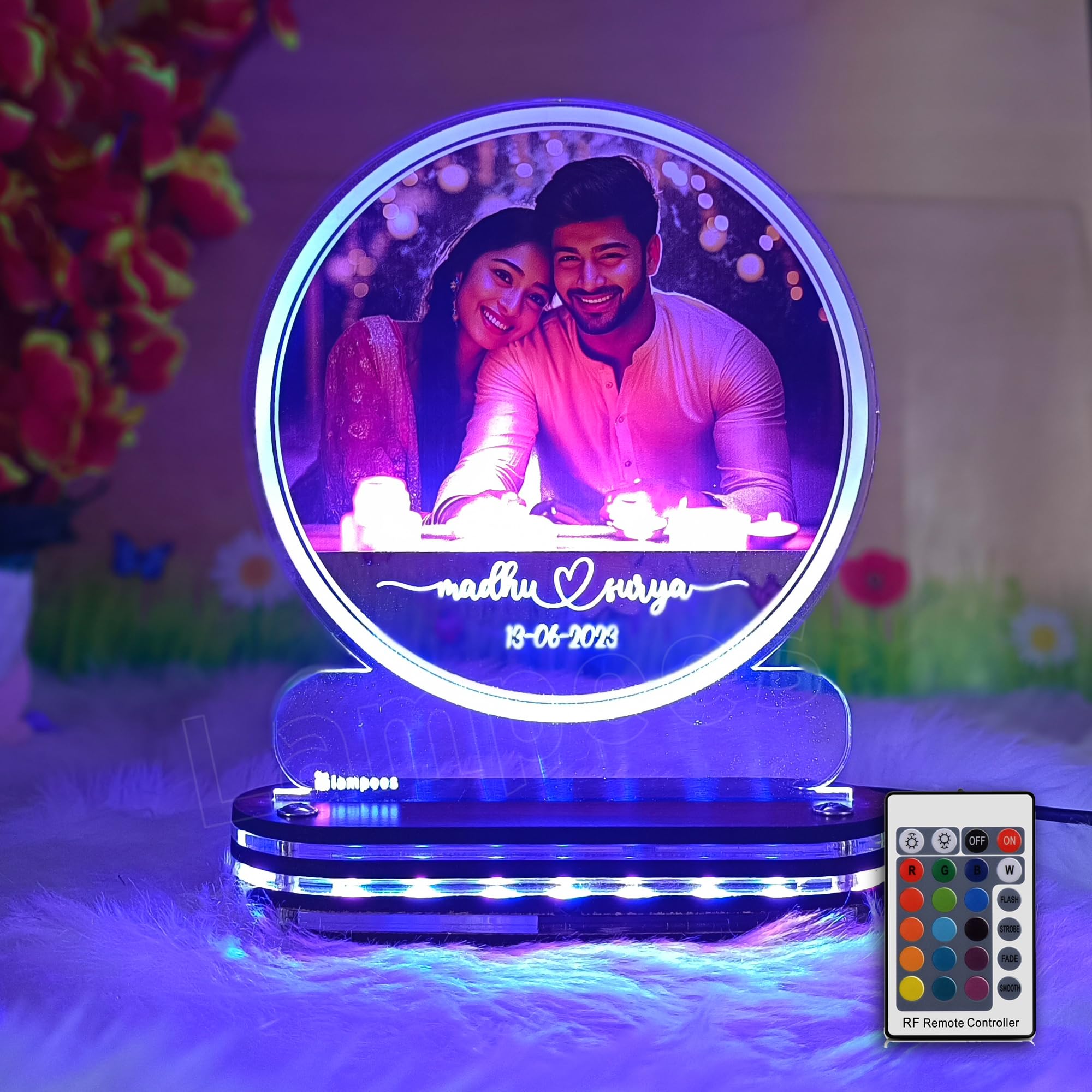lampees Acrylic Personalized 3D LED Lamp for Couples| Photo Frame with Customized Photo, Name and Date| Wedding Anniversary, Wife, Husband, Valentines Multicolor 4