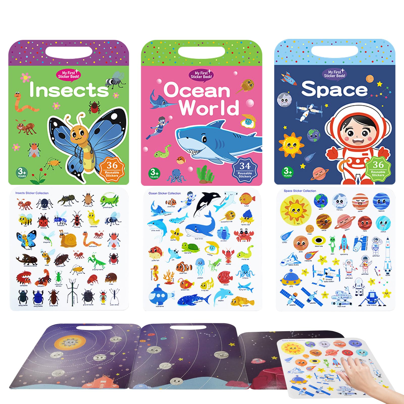 Celestia Libro Di Adesivi Riutilizzabili 3 Temi: Fattoria, Zoo E Mondo Sottomarino, Per Bambini 2+ Anni, Attacca E Stacca, Impermeabile, Regalo Educativo - 5
