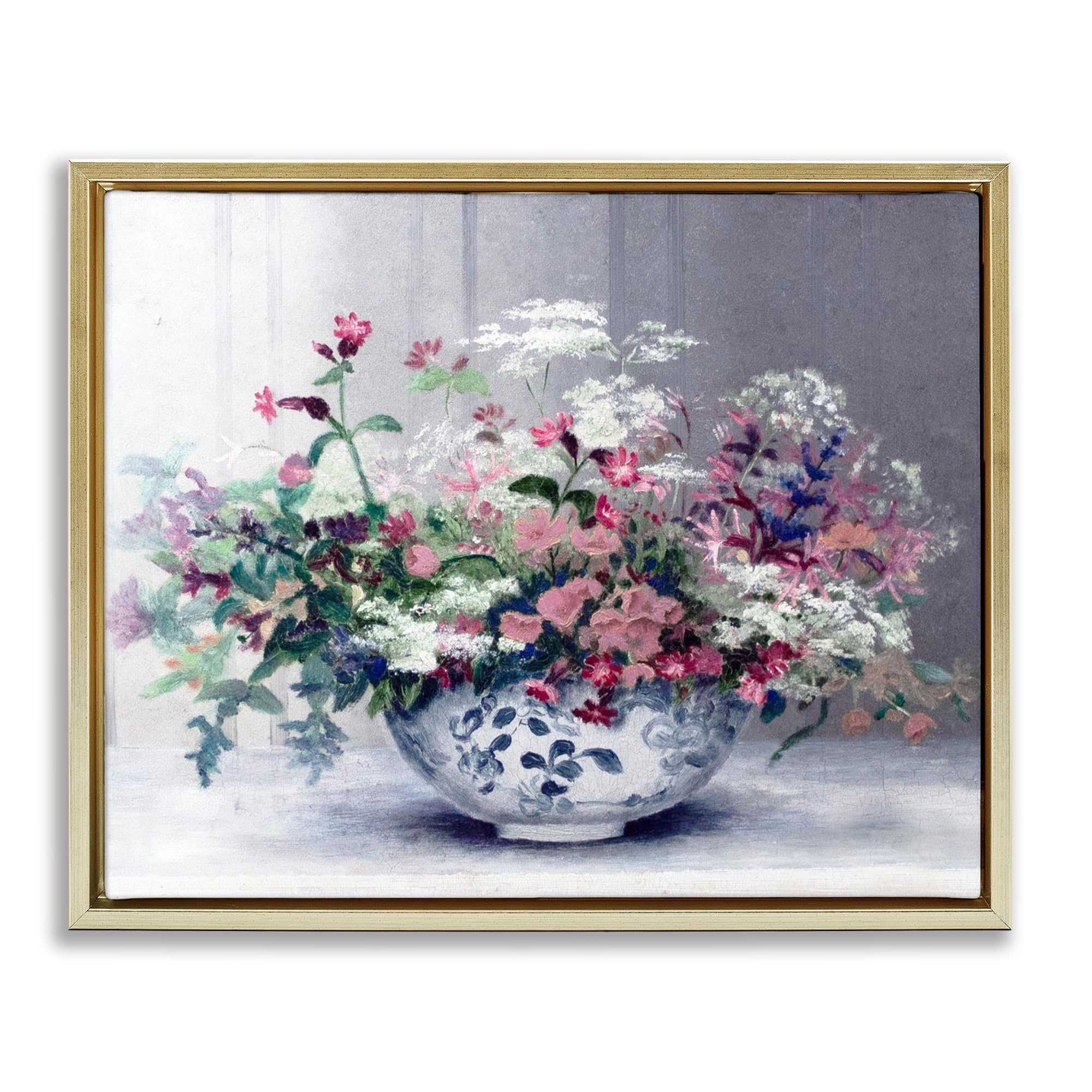 'Painterly Elegant Blooms Vase'| Floating Frame Canvas Art