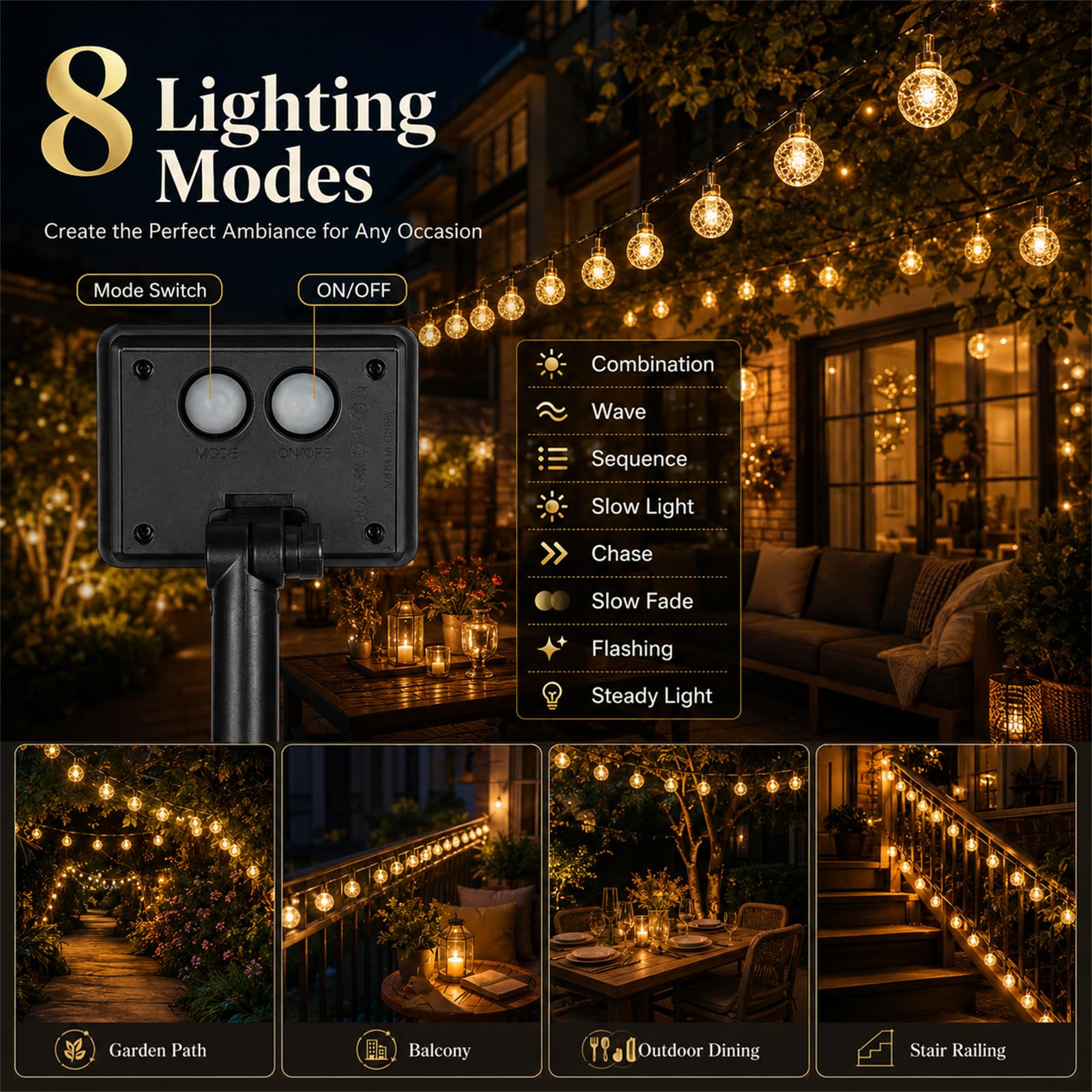 ENEN LED Solarlampen für Außen, 2.3cm Durchmesser Solar Lichterkette Outdoor, Lichterkette Außen Solar IP65 Wasserdicht, für Hochzeit,Party,Schlafzimmer,Garten Balkon Deko (Orange,32M/300LED)