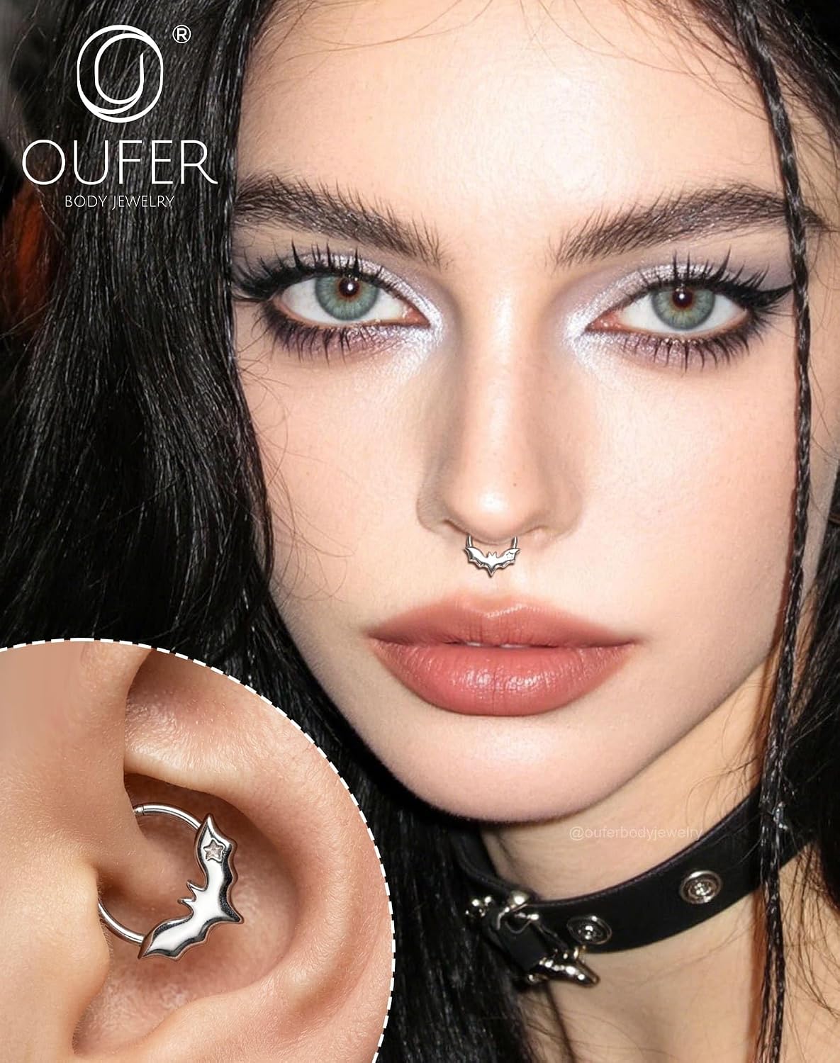 OUFER 16G Star Bat Septum Hoop Rings, 8/10mm Halloween Daith Helix Earrings