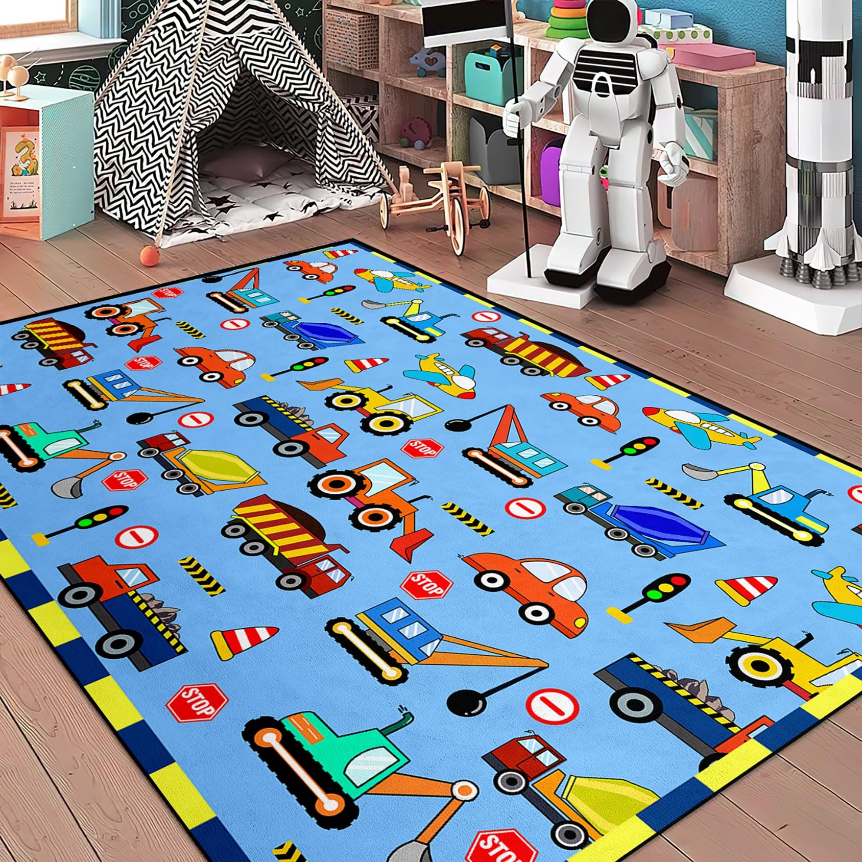 Jiospet Car Track Rug for Kids 3x5 Feet Play Mat, Road Map Rug for Boys Room and Playroom, Preschool Learning