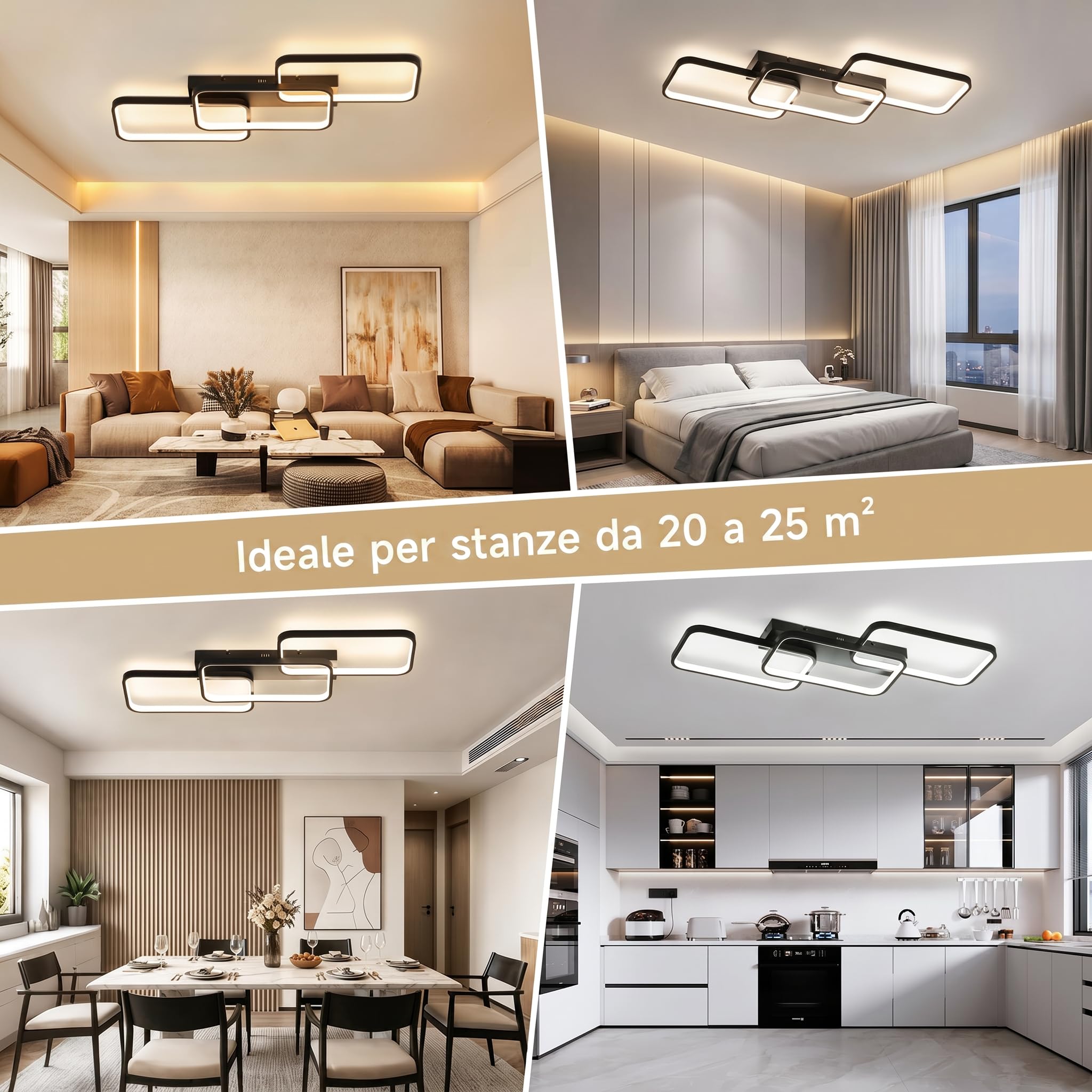 OTREN Plafoniera LED Soffitto Dimmerabile 60W 82 cm con Telecomando | Lampadario Moderno 3000-6500K con Memoria, Luce Notturna e Timer per Soggiorno, Camera da Letto, Cucina