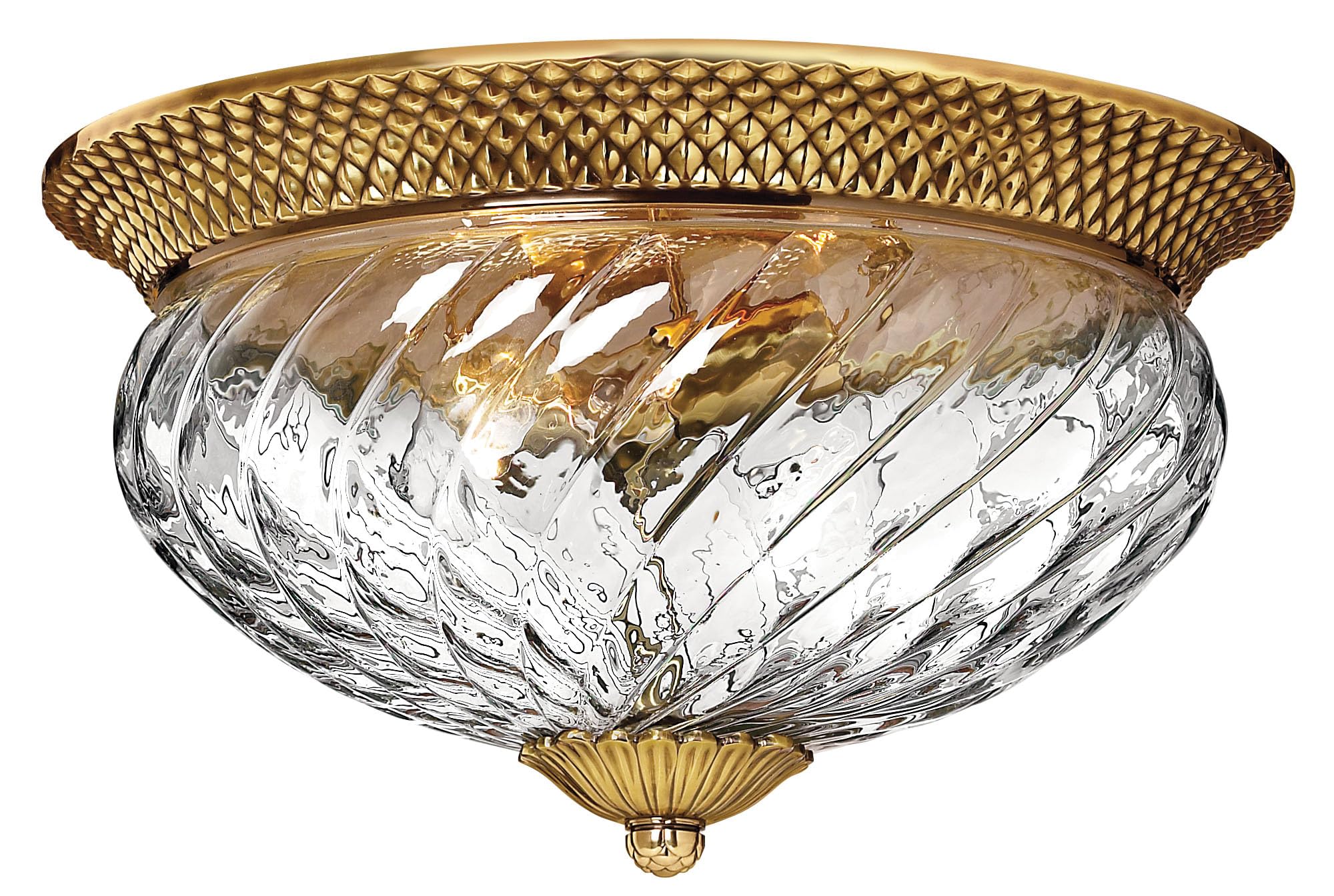 Hinkley Plantation Medium Flush Mount Ceiling Light - Pineapple Motif, 3-Light, Clear Optic Glass, Brass - Burnished Brass Finish