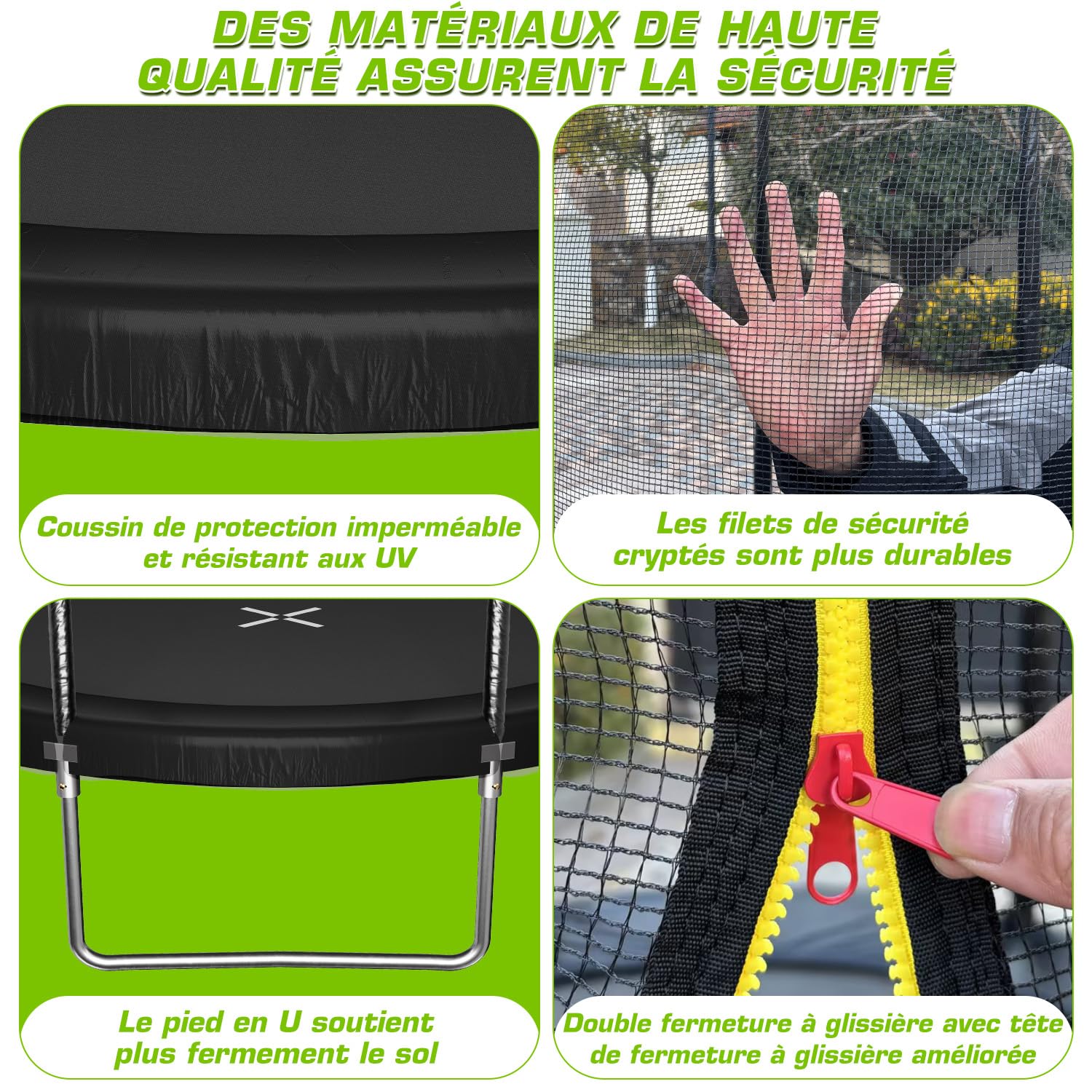 TRIUMPHKEY Trampoline Extérieur Enfants Ø 183/228/305/366/427 cm, Trampoline pour Jardin, Set accesoire Complet : Filet de sécurité, Echelle, Bâche de Rebord, Capacité Max 150 kg