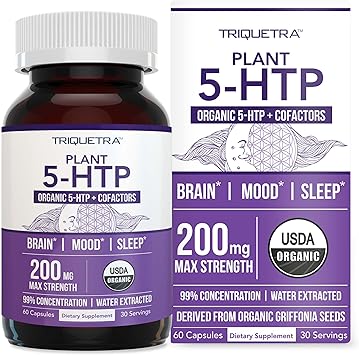 Organic 5-HTP - 200 mg | 99% 5HTP Concentration, Plus Cofactor Vitamin B6 & Lion’s Mane | Water Extracted from Organic Griffonia Seeds | Supports Mood, Cognition & Sleep (60 Capsules | 30 Servings)