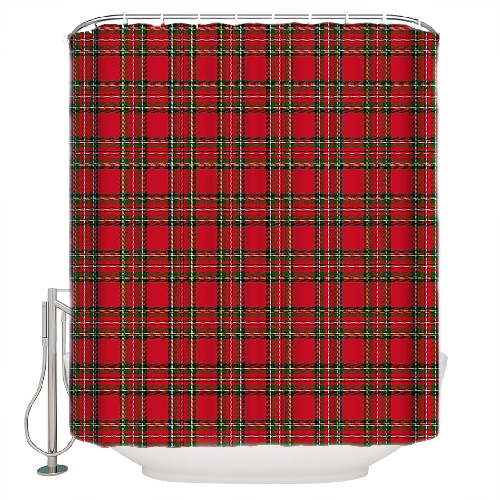 GOOESING Weihnachts-Duschvorhang Im Schottenkaro-Design – Bauernhaus-Stil, 152,4x183,9 Cm, Inkl. Haken
