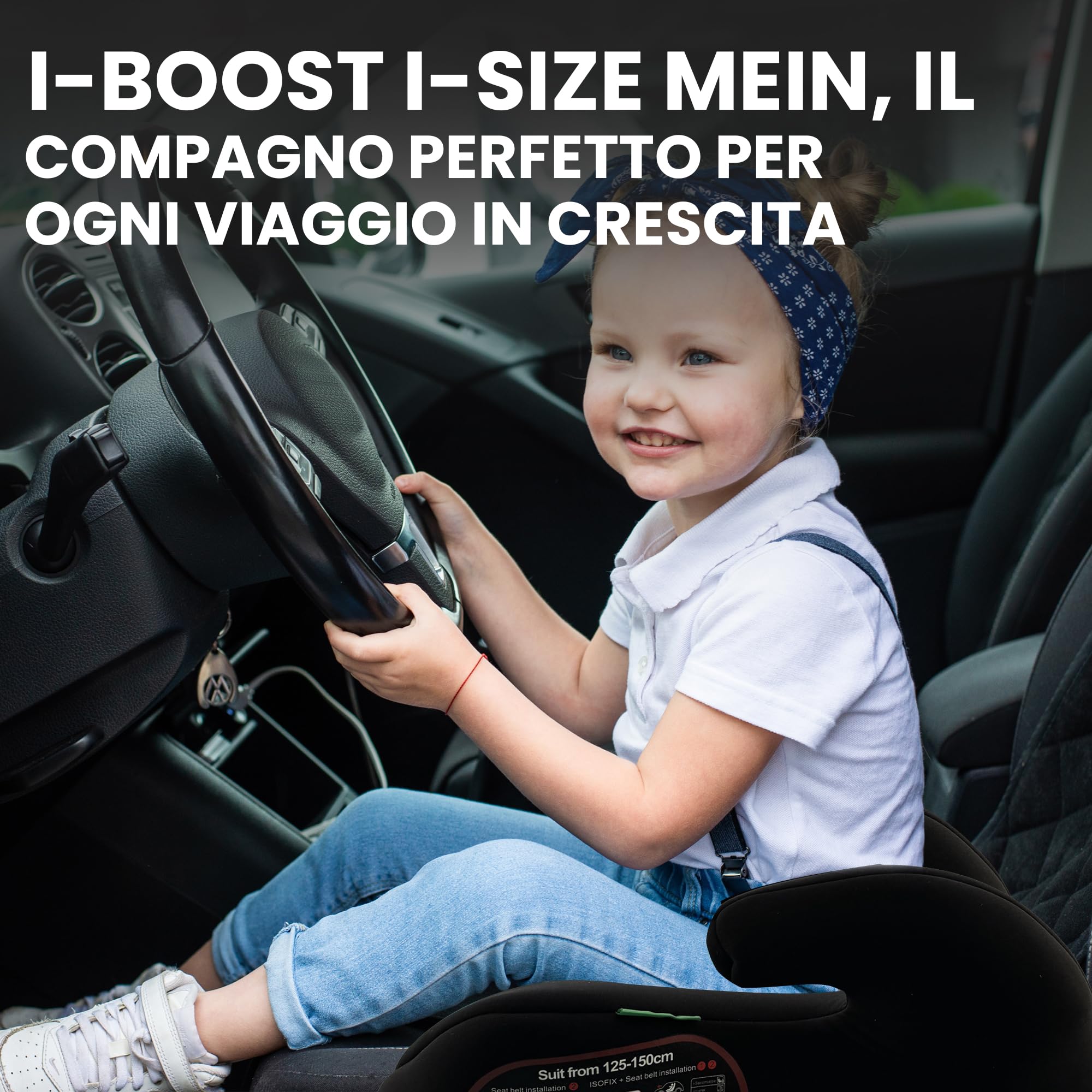 Mein Rialzo Auto per Bambini I-size con ISOFIX Alzatina auto bimbi 125-150 cm Rialzo auto per bimbi 22-36kg Seggiolino auto gruppo 2-3 (6-12 anni) (VERDE)
