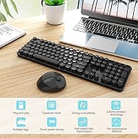 Vista 3 de Combo de teclado y mouse inalámbricos, teclado ergonómico de tamaño completo con diseño retro tipo máquina de escribir, con teclas redondas