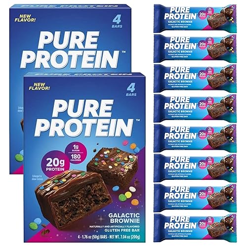 Barras de proteína pura, brownie galáctico, 0.71 onzas de alto contenido en proteínas, aperitivos nutritivos para apoyar la energía, 8 unidades