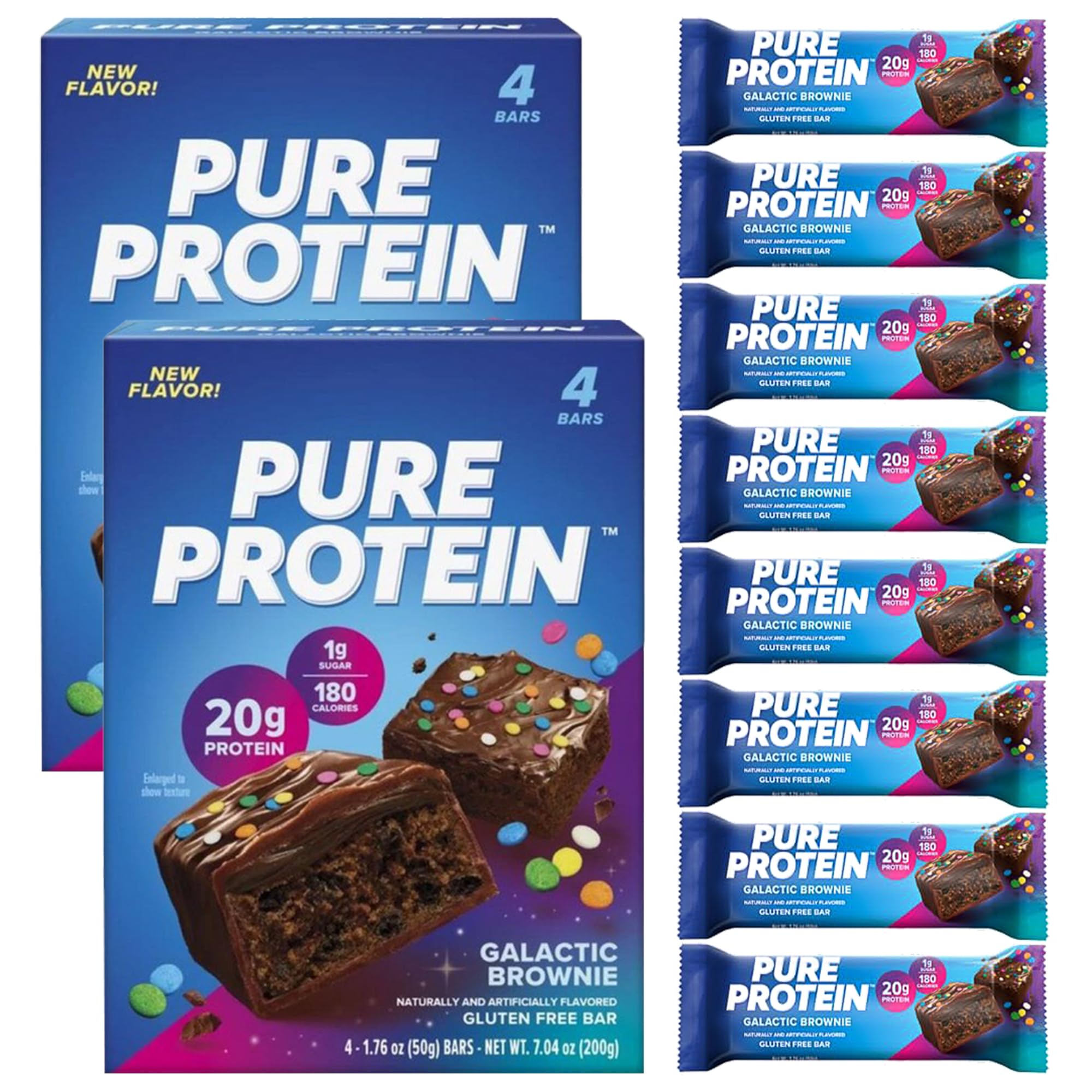 Pure Protein Bars, Galactic Brownie, 20g High Protein, Nutritious Snacks to Support Energy 8 Count