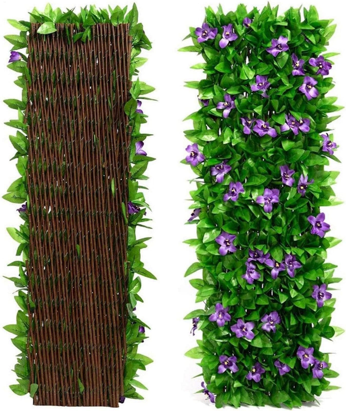 Lot de 2 panneaux de feuilles artificielles, clôture de jardin, haie artificielle, treillis de feuilles extensibles, panneau de clôture décoratif en faux lierre, haies artificielles 30 x 180 cm -