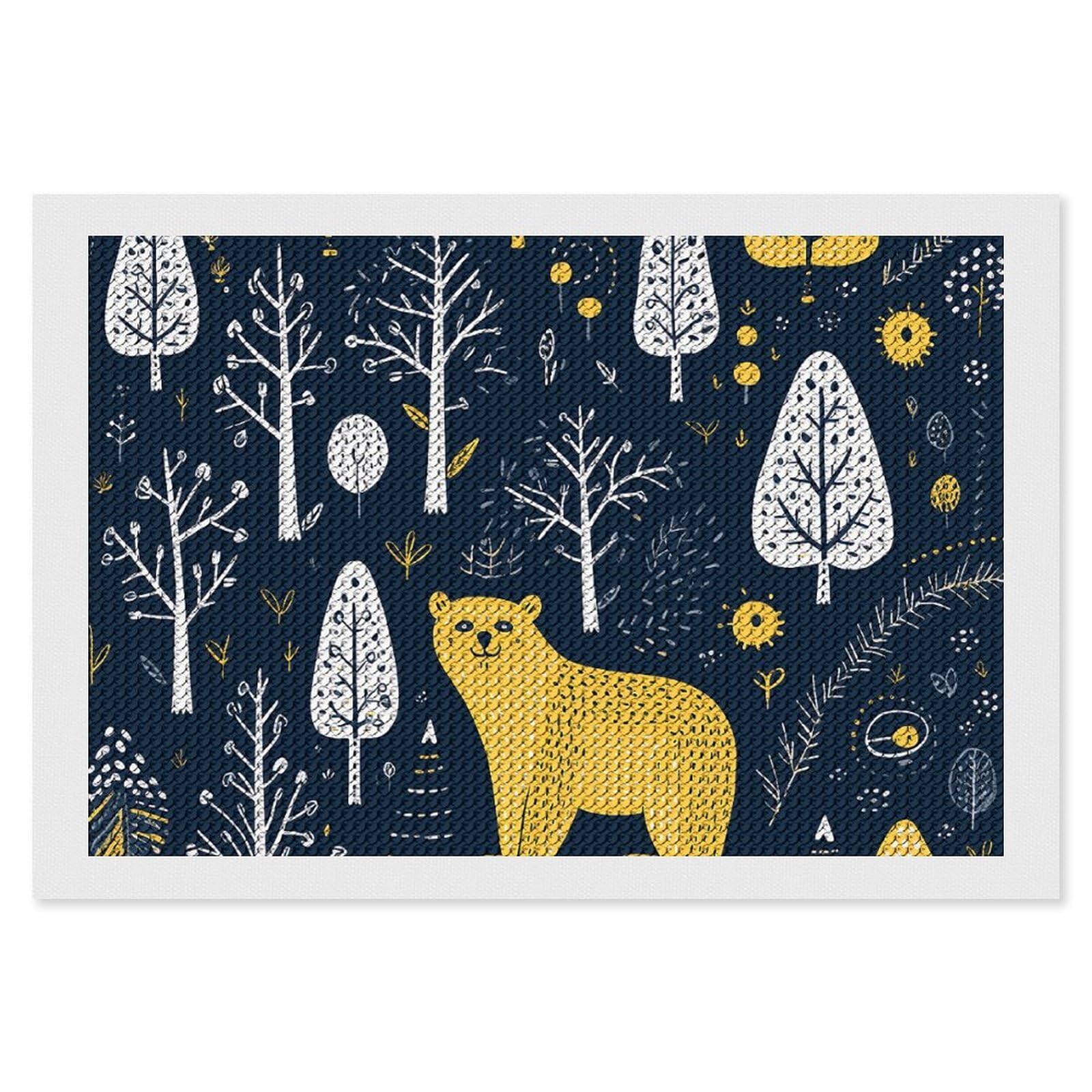NONHAI Diamond Painting Kits for Adults - DIY Diamond Art Kits for Beginners - Full 5D Paint Drill Diamond Dots Paintings- Trees and Bears Diamonds Pictures Gem Art and Craft Wall Decor 8"x12"