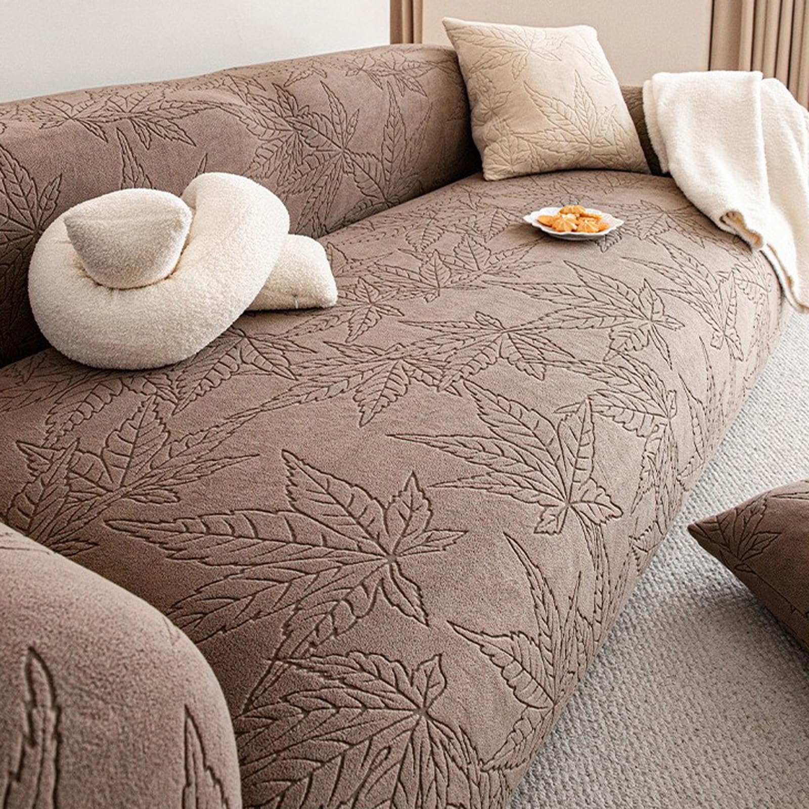 Yujoqup Dark Coffee High Stretch Sofa Cover 3 Seater Jacquard Couch Covers Washable For Living Room Sofa Slipcover Furniture Protector(Size:4 Seater(235Cm-300Cm),Color:dark Coffee)