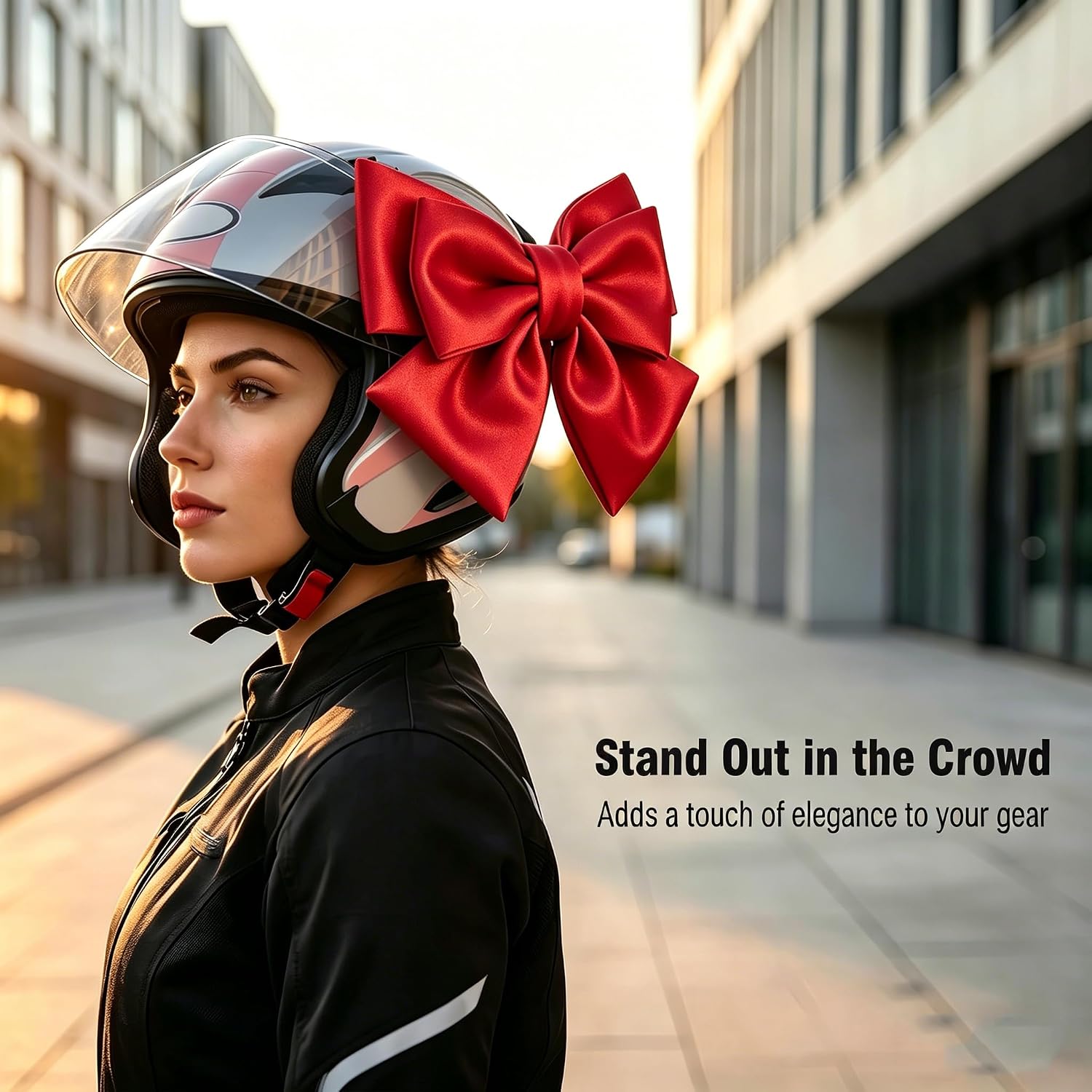 1 PC Bow Helmet Accessory, Removable Cute Fabric Bow with Look and Loop Attachment, Universal Fit for Motorcycle Helmet Decoration for Women Girls (Red) image 3