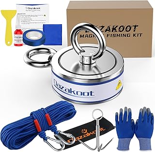 1250LBS Double Side Magnet Fishing Kit, Dazakoot Powerful Fishing Magnet Kit for Treasure Hunt, Premium Magnetic Fishing Kit with 100FT Rope, Non-Slip Glove, Threadlocker, Grappling Hook, Carring Bag