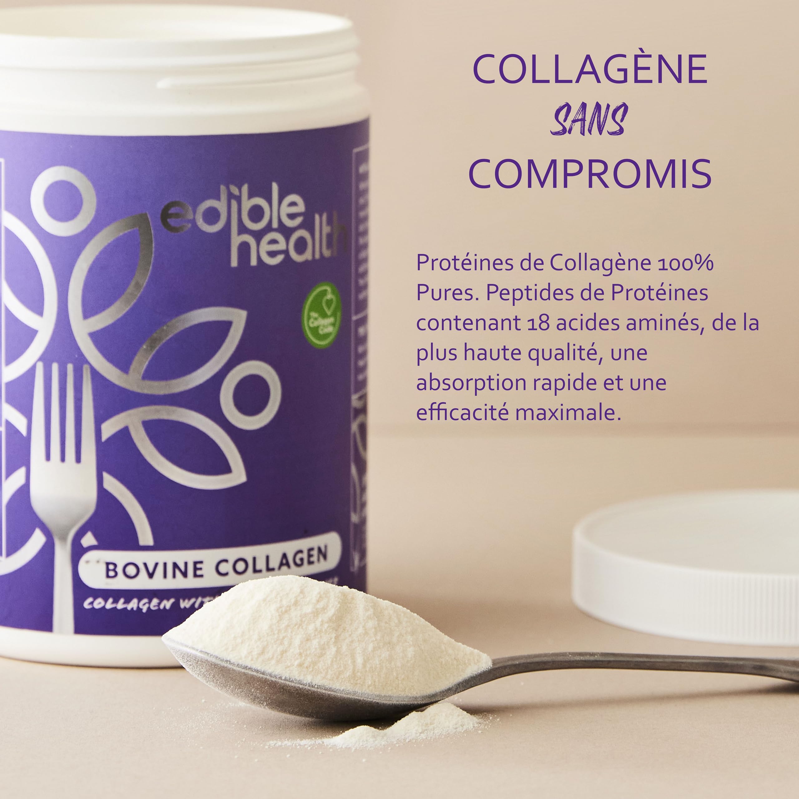 Edible Health Collagène Hydrolysé 400g, Types 1 & 3 Peptides avec 18 Acides Aminés pour Peau Cheveux Ongles Os Articulations, Paleo Keto Casher Halal